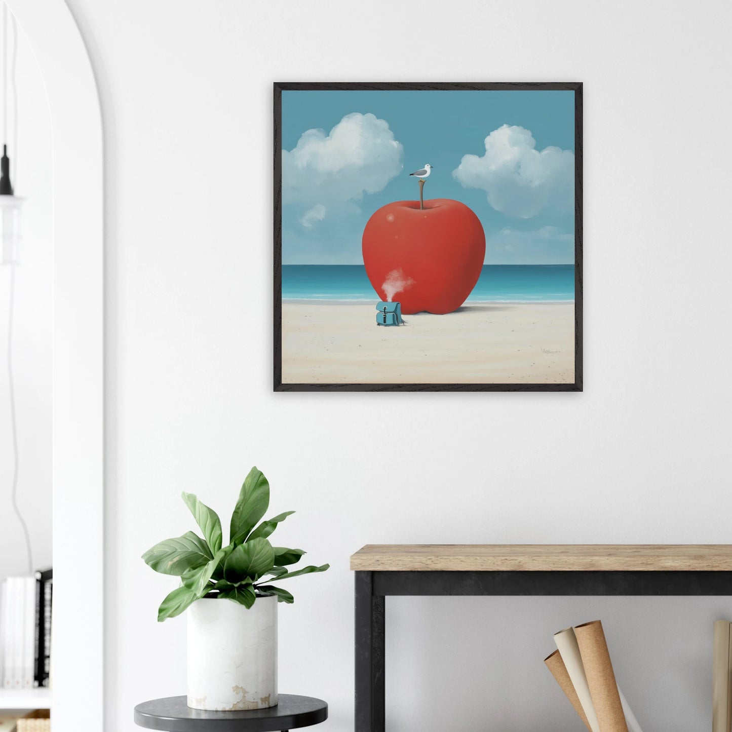 La Pomme et la Mouette — tableau encadré bois — vue 15 — art mural STNCL