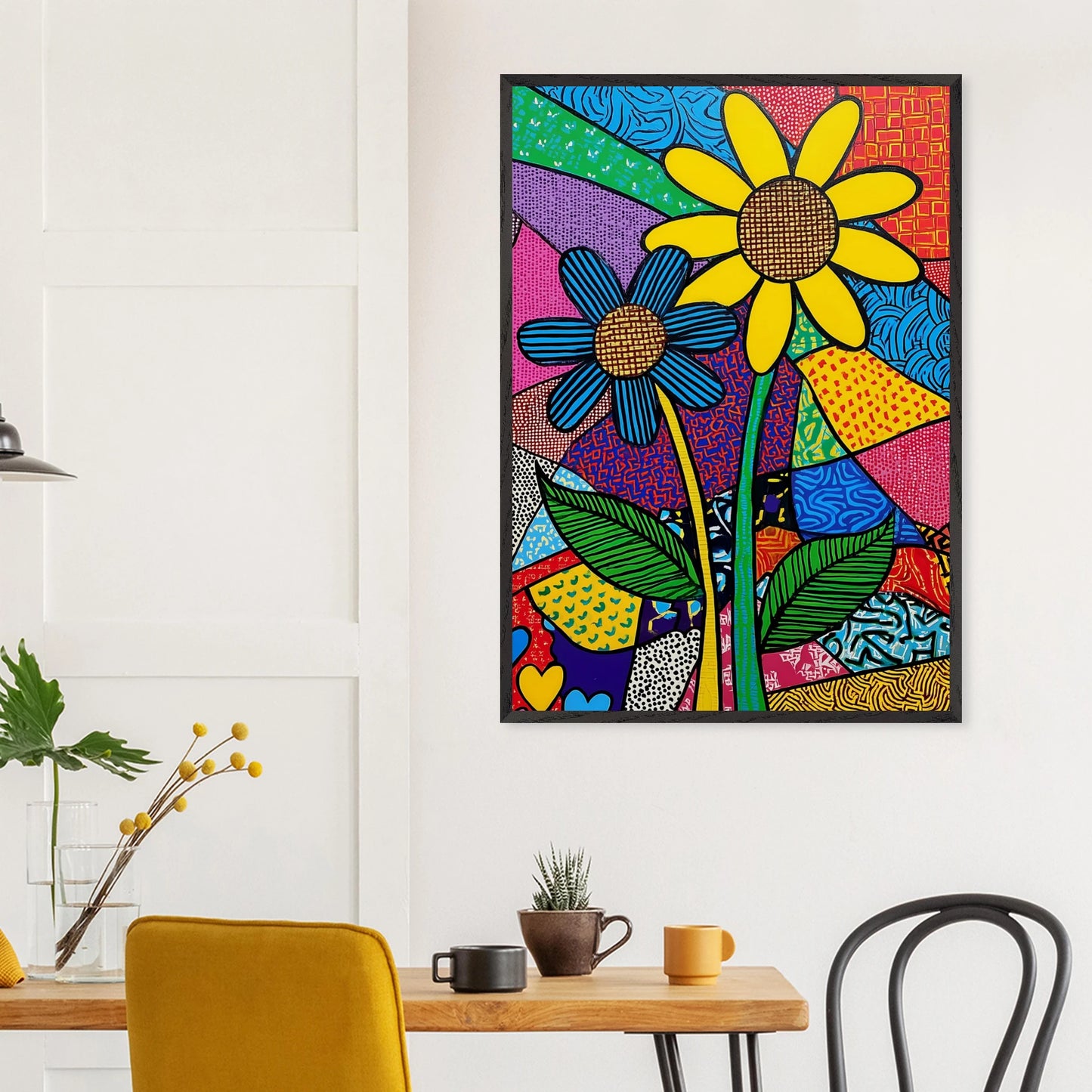 Deux Fleurs en Fête — tableau encadre bois — vue 18 — art mural STNCL
