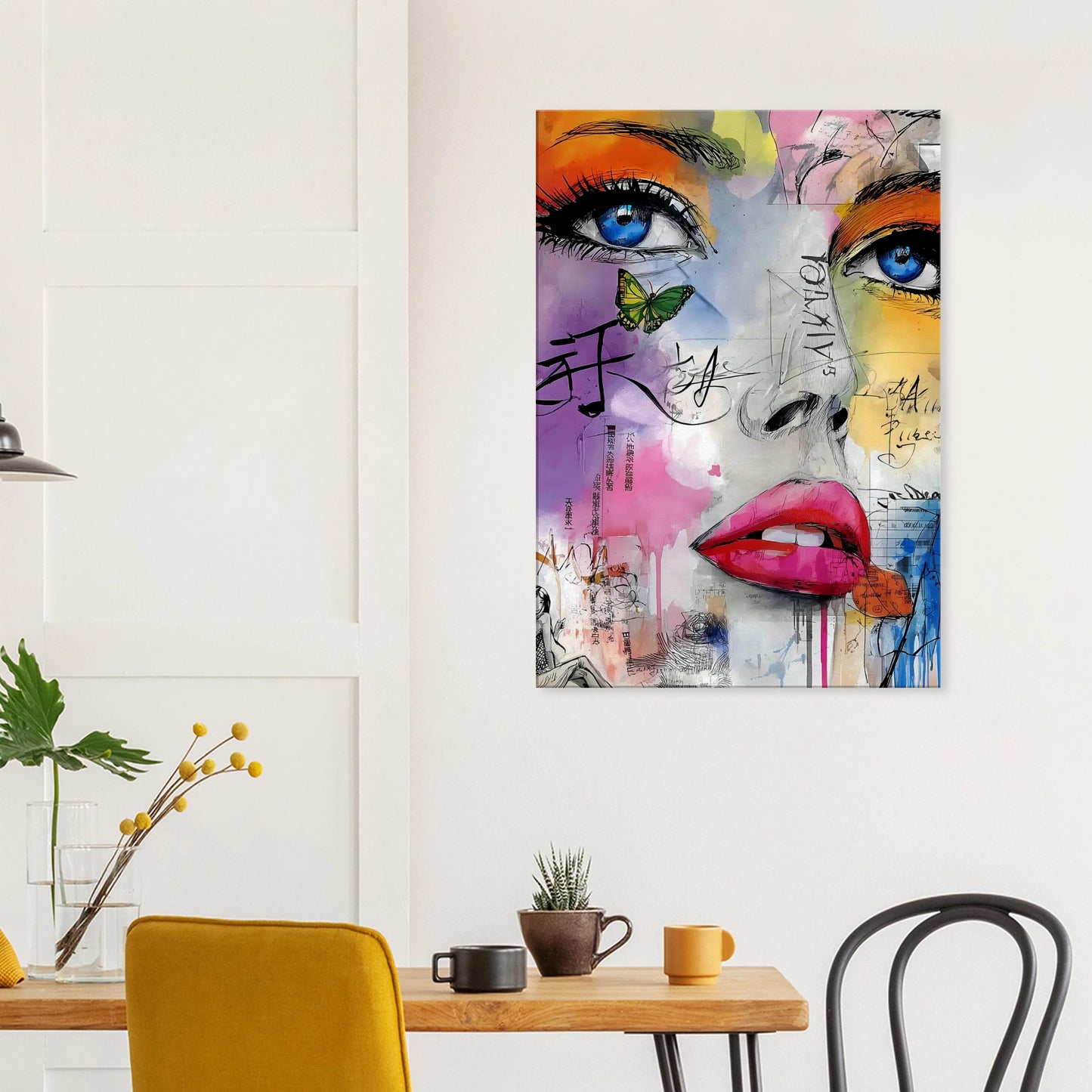 Papillon et Idéogrammes — tableau sur toile — vue 8 — art mural STNCL