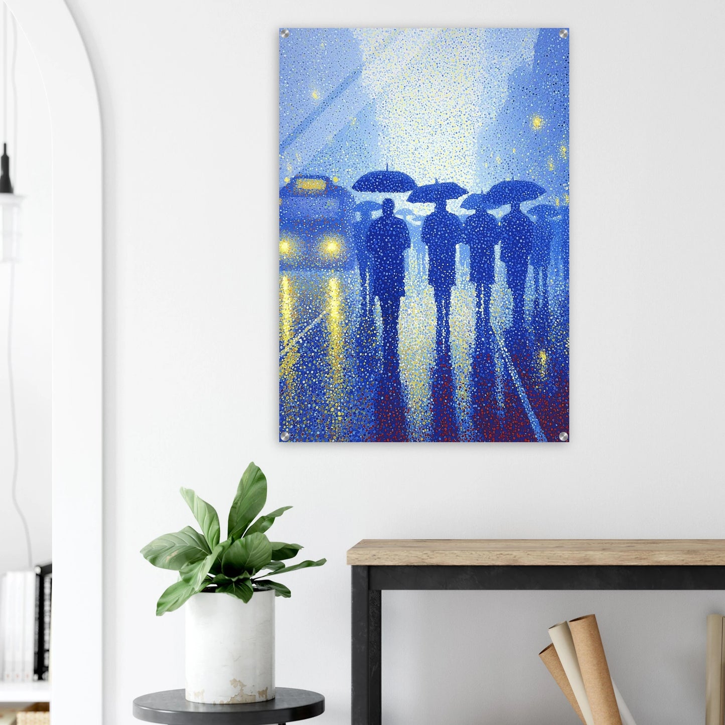 Pluie de Néon Bleu — tableau plexiglas — vue 8 — art mural STNCL
