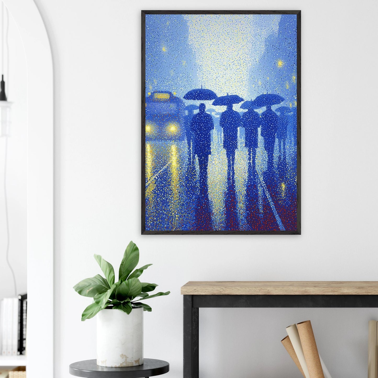 Pluie de Néon Bleu — tableau encadré bois — vue 18 — art mural STNCL