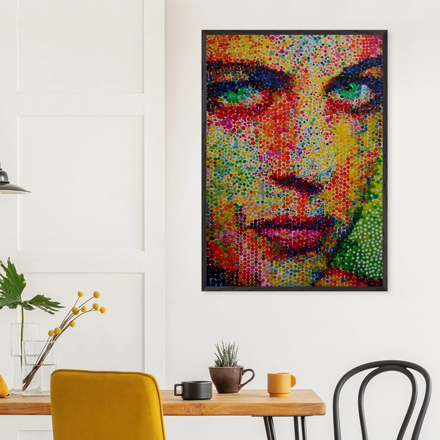 Le Visage en Points — tableau encadré bois — vue 18 — art mural STNCL