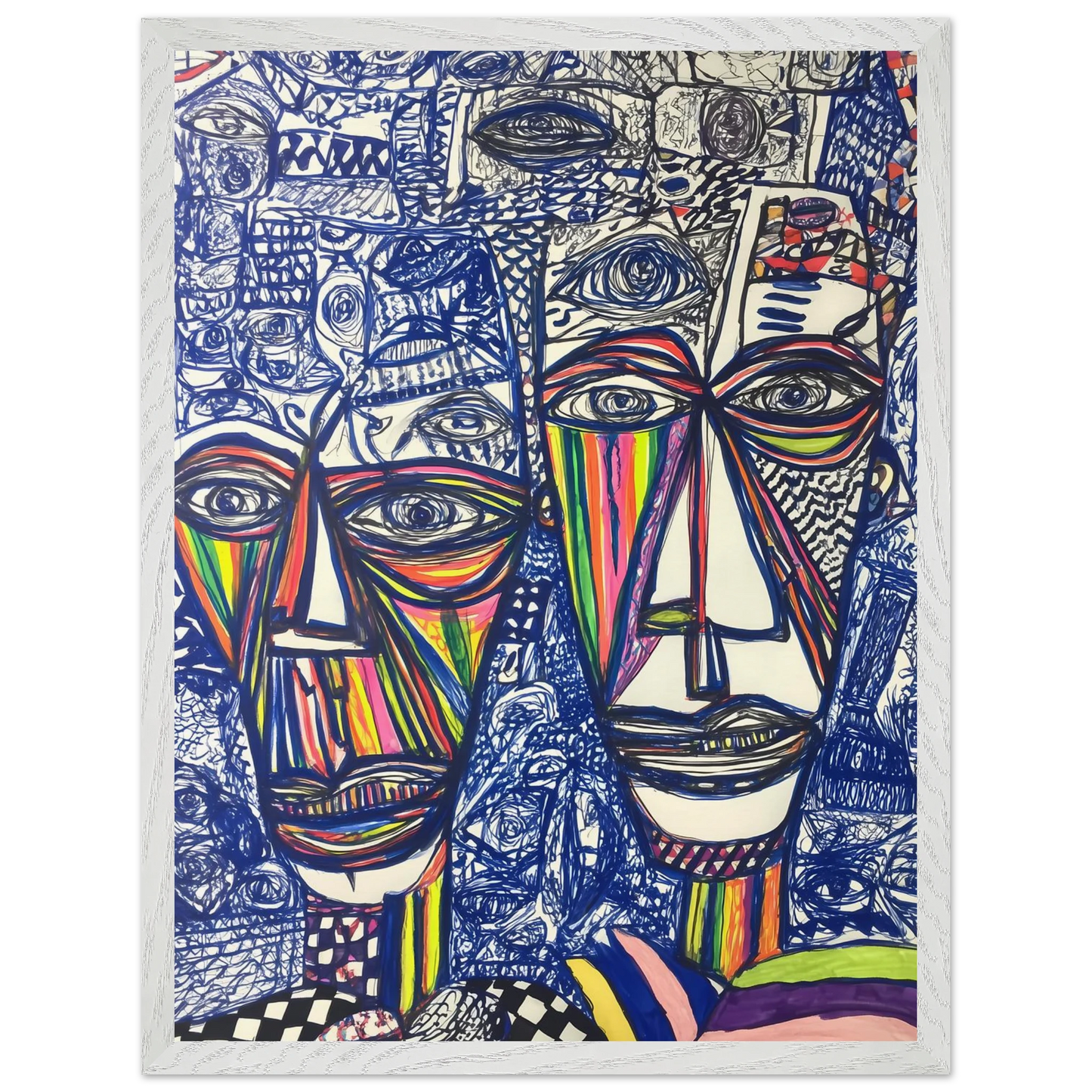 Deux Visages au Feutre — tableau encadré bois — vue 8 — art mural STNCL