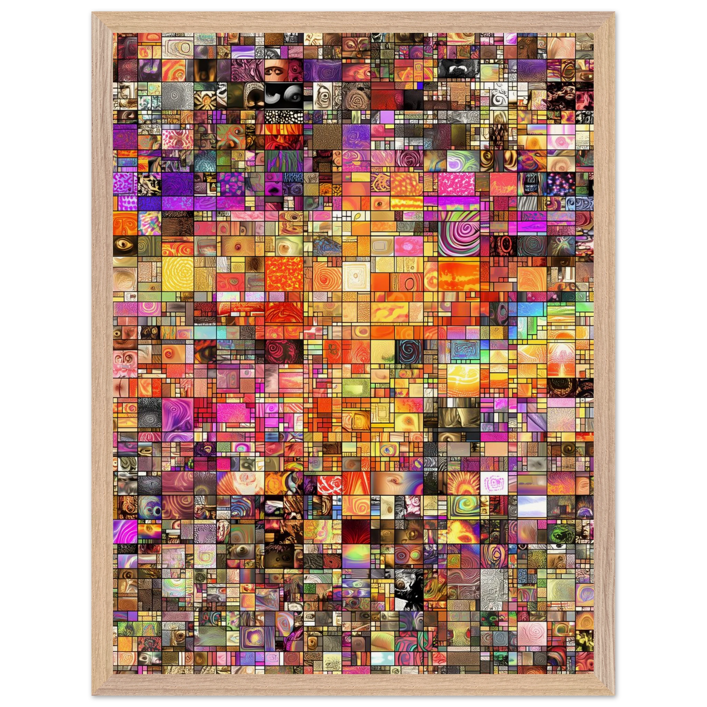 Mosaïque des Mille Mondes — tableau encadré bois — vue 3 — art mural STNCL