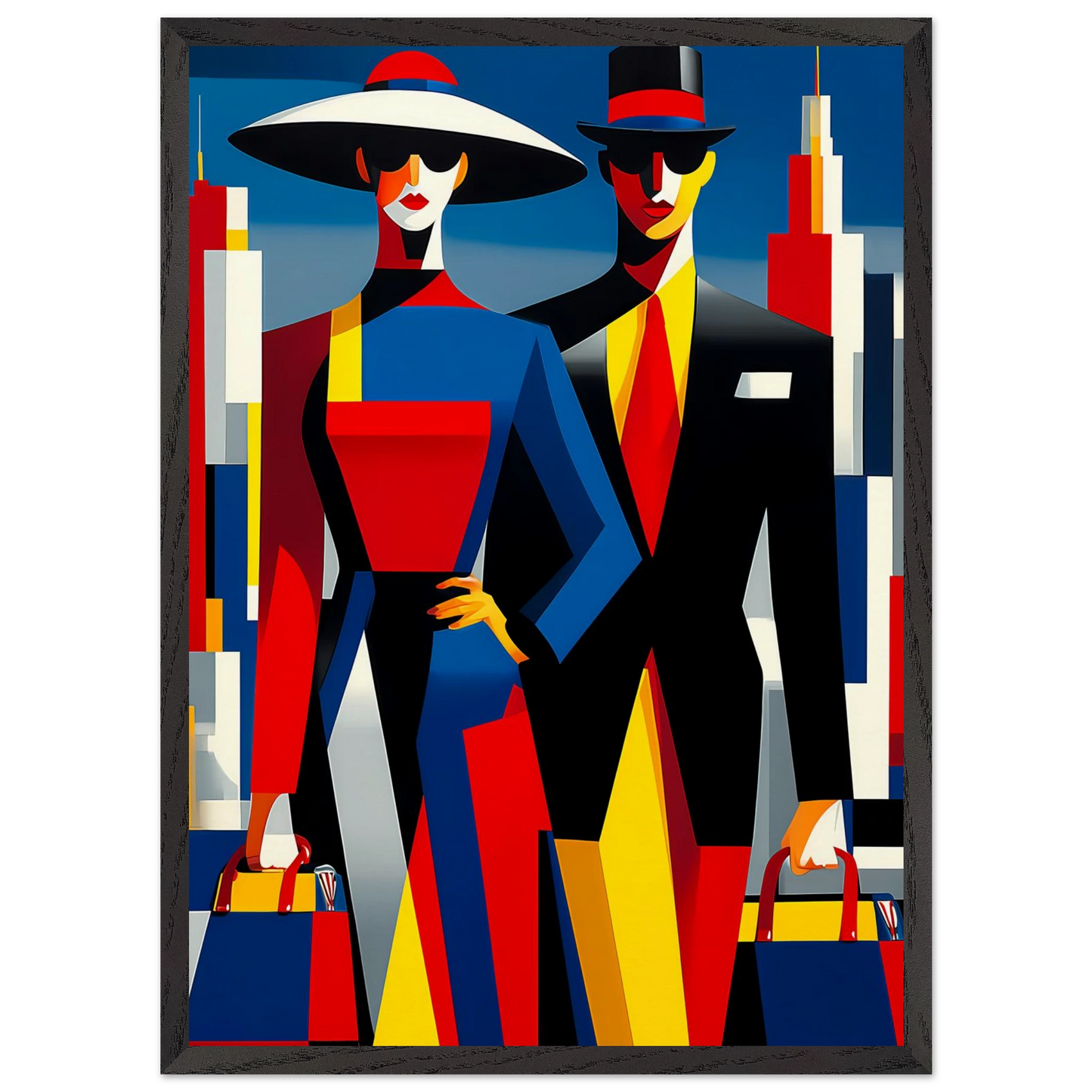 Le Couple en Ville — tableau encadré bois — vue 10 — art mural STNCL