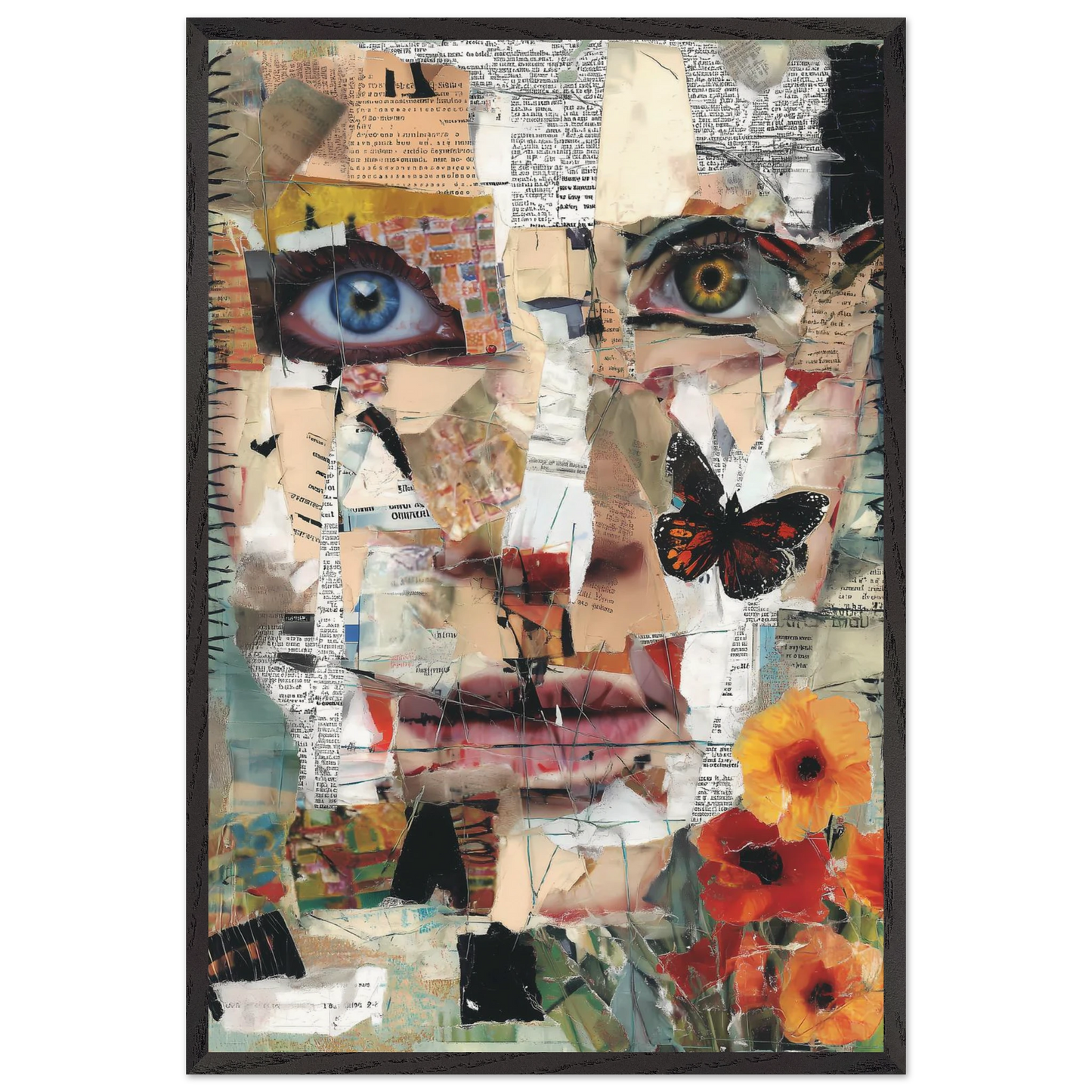 Le Visage de Papier — tableau encadré bois — vue 2 — art mural STNCL