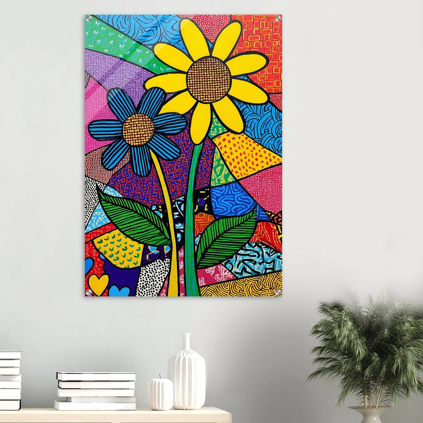 Deux Fleurs en Fête — tableau plexiglas — vue 6 — art mural STNCL