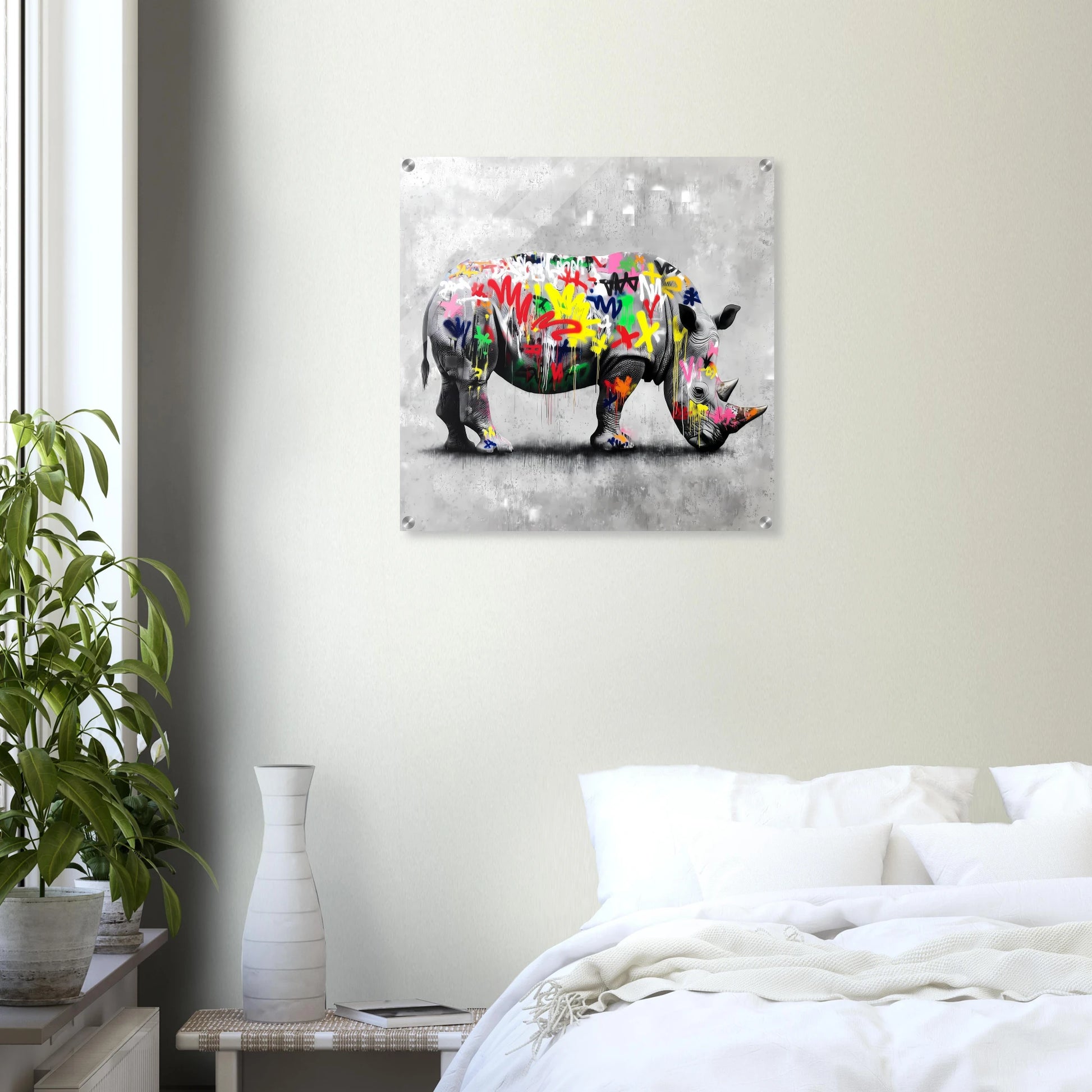 Rhinocéros Bombé — tableau plexiglas — vue 6 — art mural STNCL
