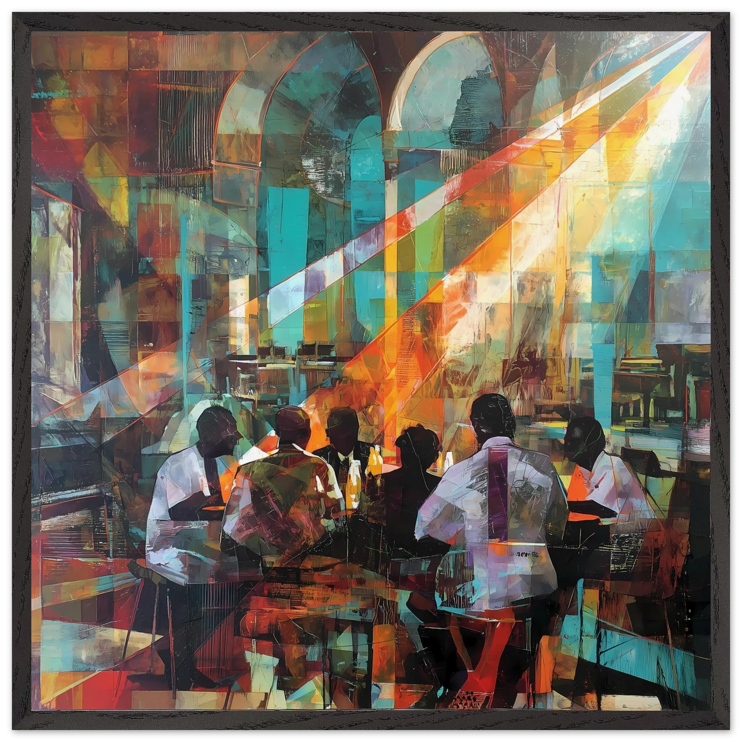 Rencontre au Café — tableau encadre bois — art mural STNCL