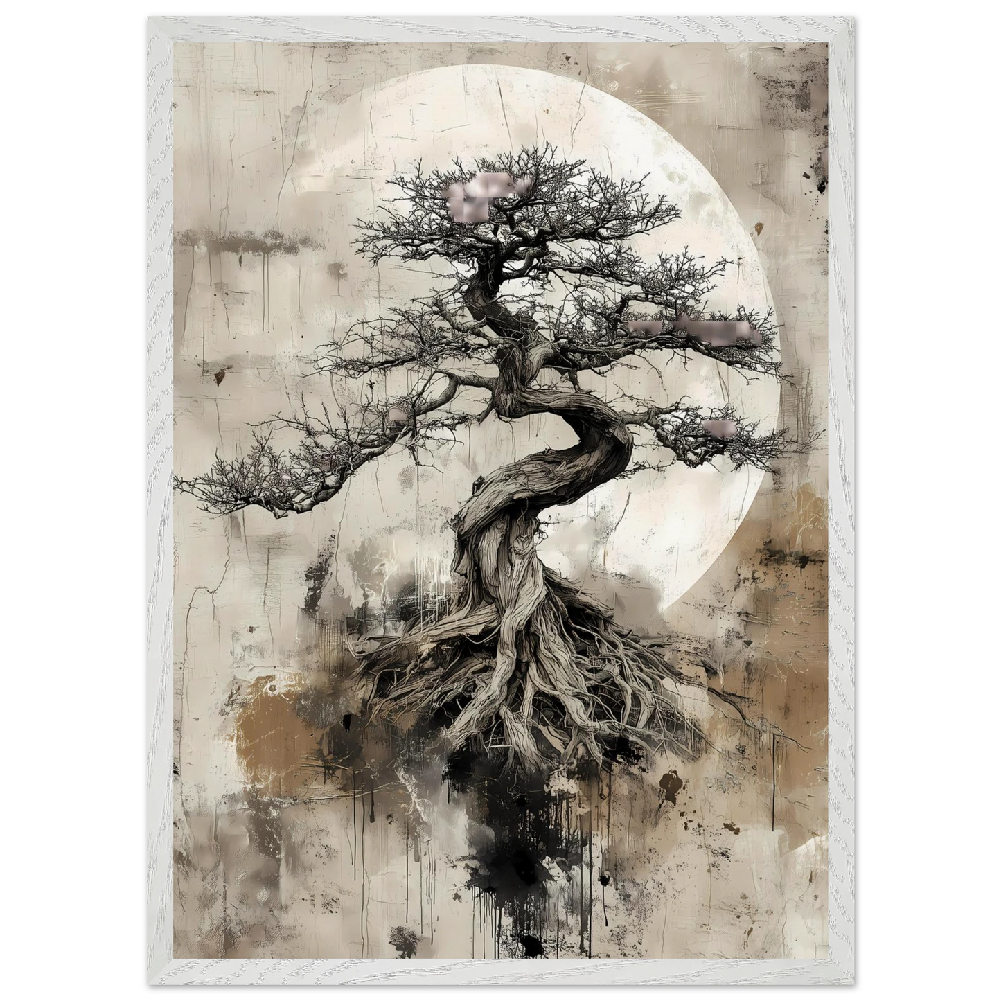 Bonsaï sous la Lune — tableau encadre bois — vue 11 — art mural STNCL