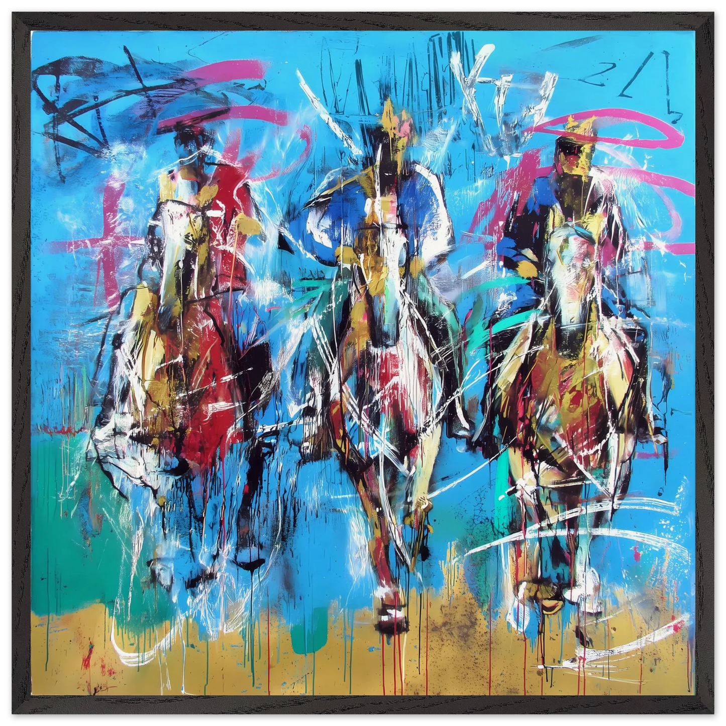 Trois Cavaliers — tableau encadré bois — art mural STNCL