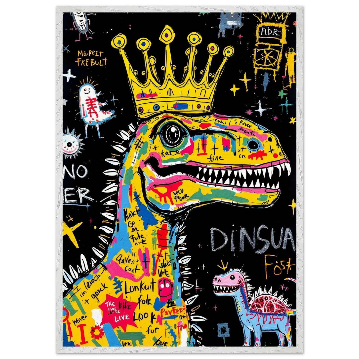 Dinosaure Roi Graffiti — tableau encadré bois — art mural STNCL
