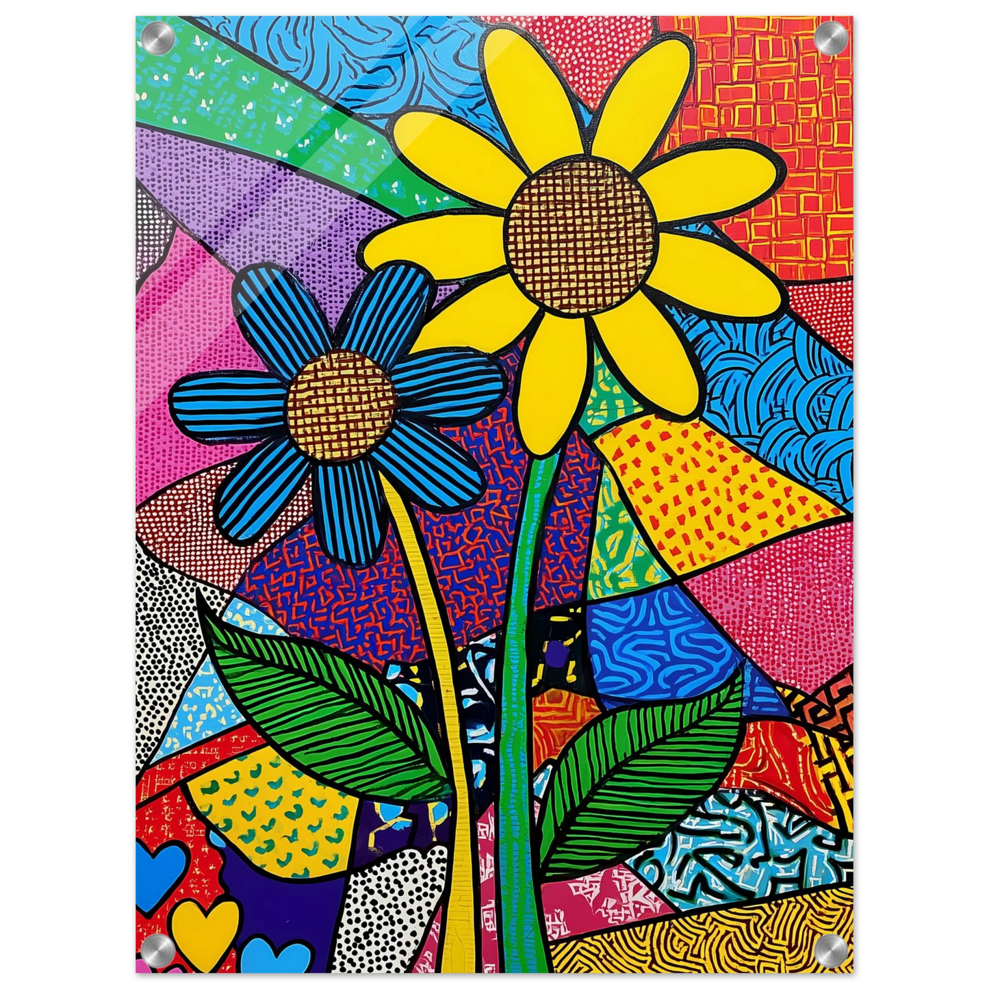 Deux Fleurs en Fête — tableau plexiglas — vue 4 — art mural STNCL