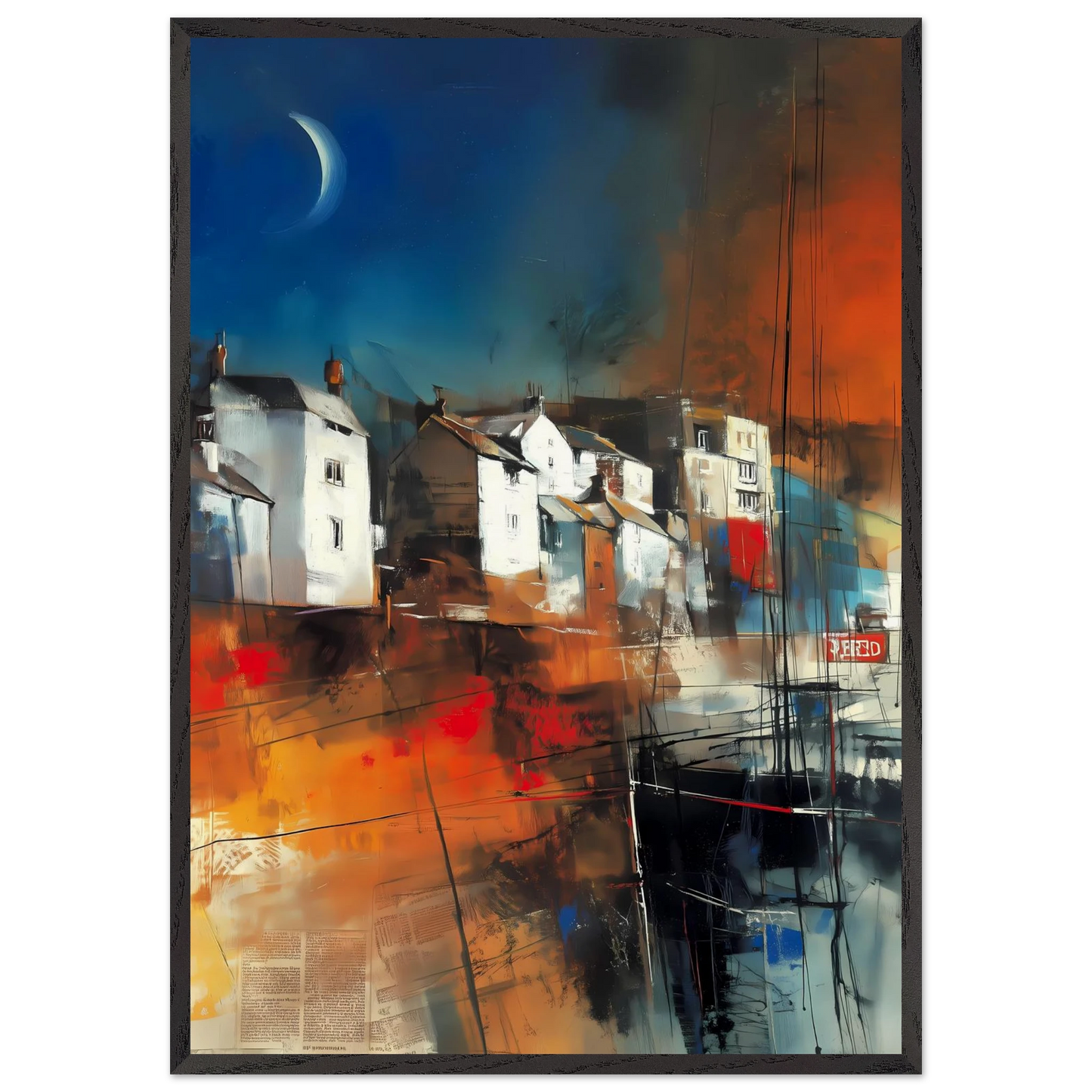Port sous le Croissant de Lune — tableau encadré bois — art mural STNCL
