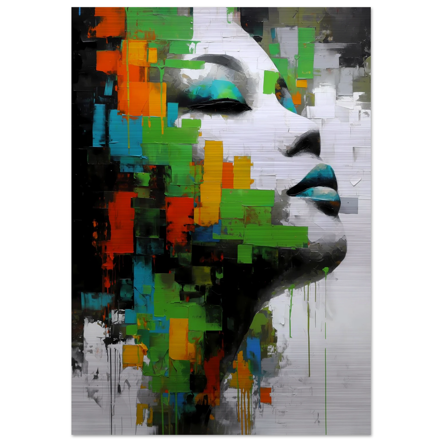Visage en Éclats Verts — tableau aluminium — art mural STNCL