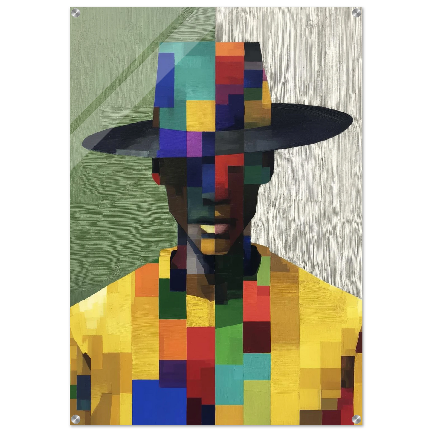 Homme au Chapeau Pixelisé — tableau plexiglas — art mural STNCL
