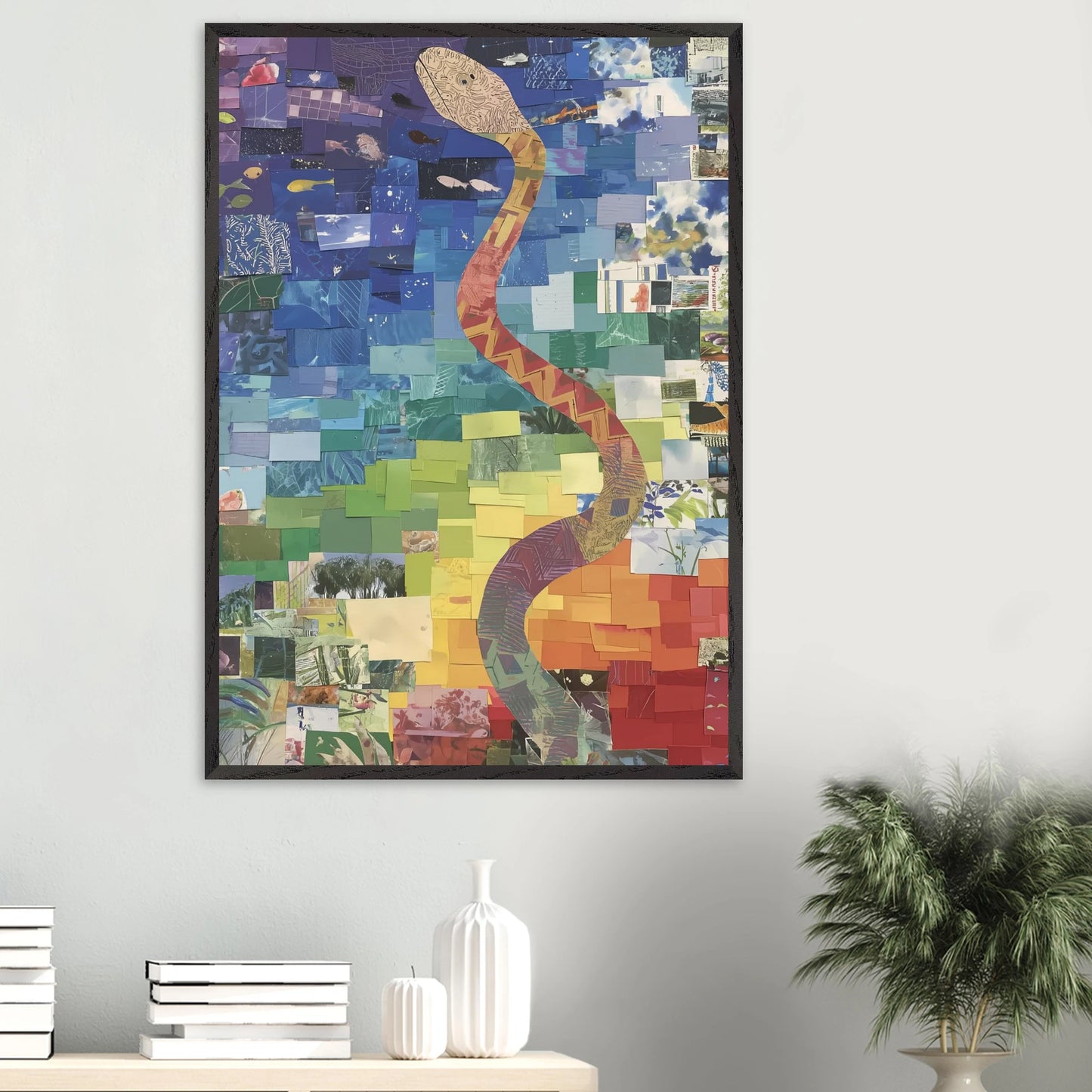 Serpent des Saisons — tableau encadré bois — vue 16 — art mural STNCL