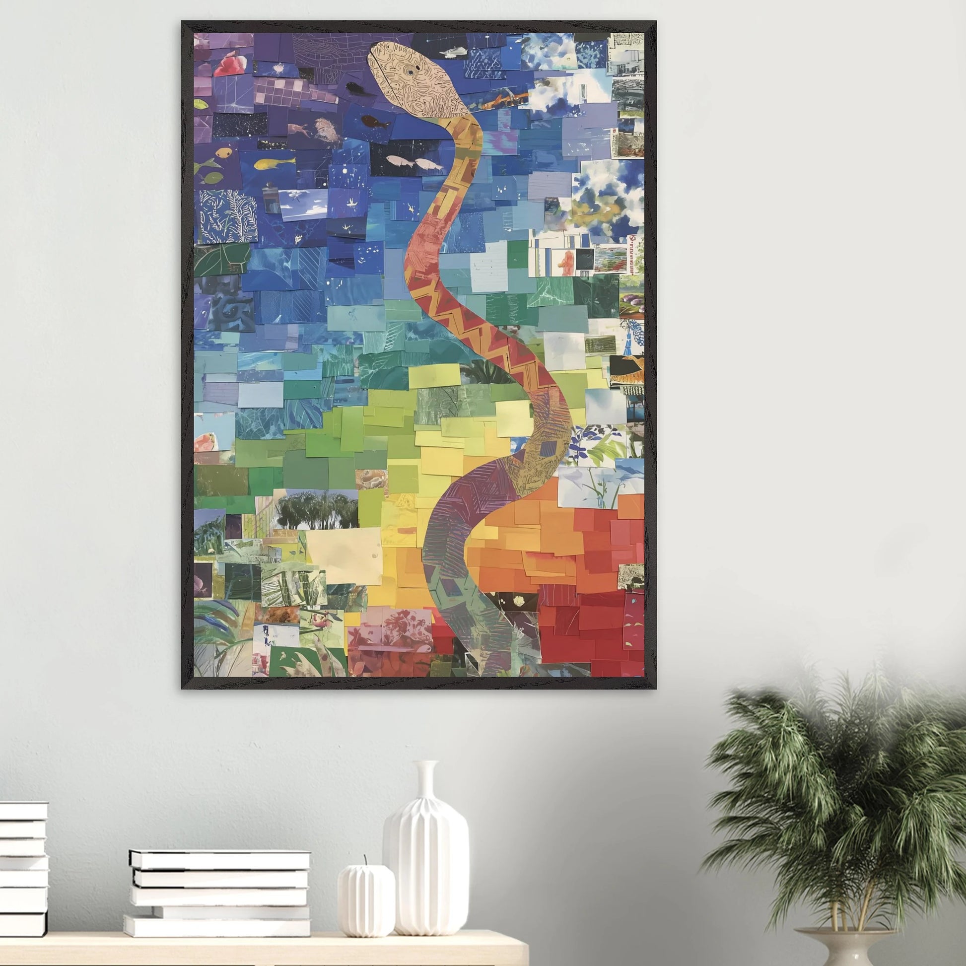 Serpent des Saisons — tableau encadré bois — vue 16 — art mural STNCL