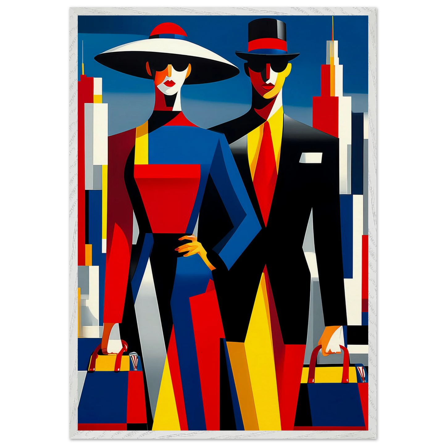 Le Couple en Ville — tableau encadré bois — vue 5 — art mural STNCL