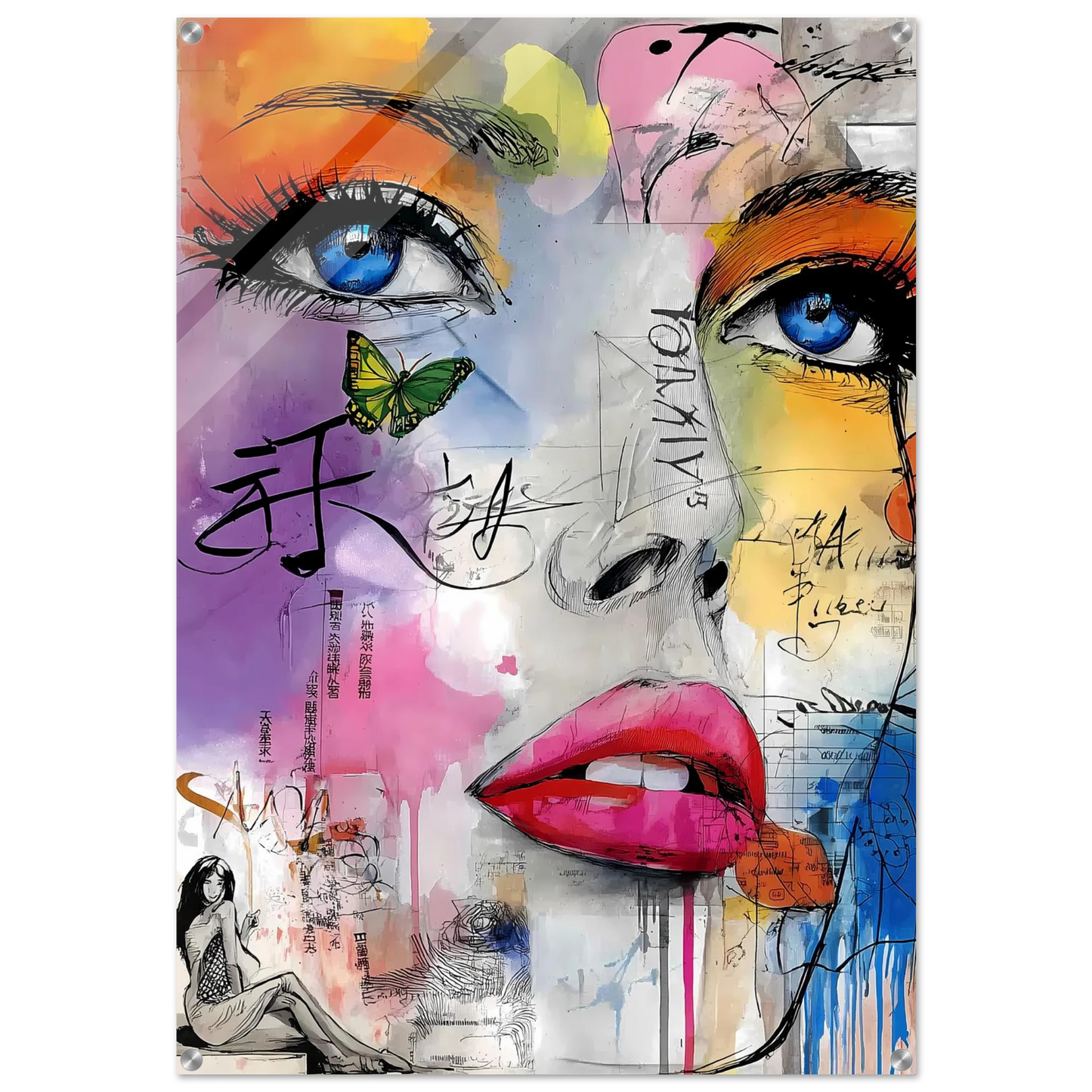 Papillon et Idéogrammes — tableau plexiglas — art mural STNCL