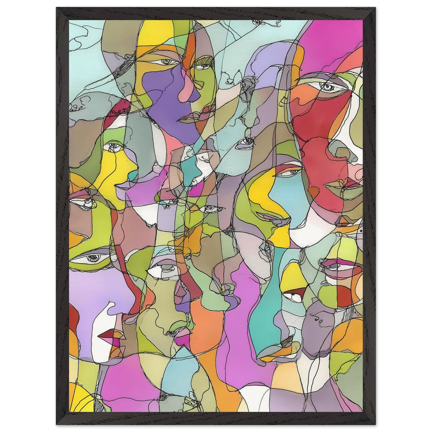 Visages Entrelacés — tableau encadre bois — vue 15 — art mural STNCL
