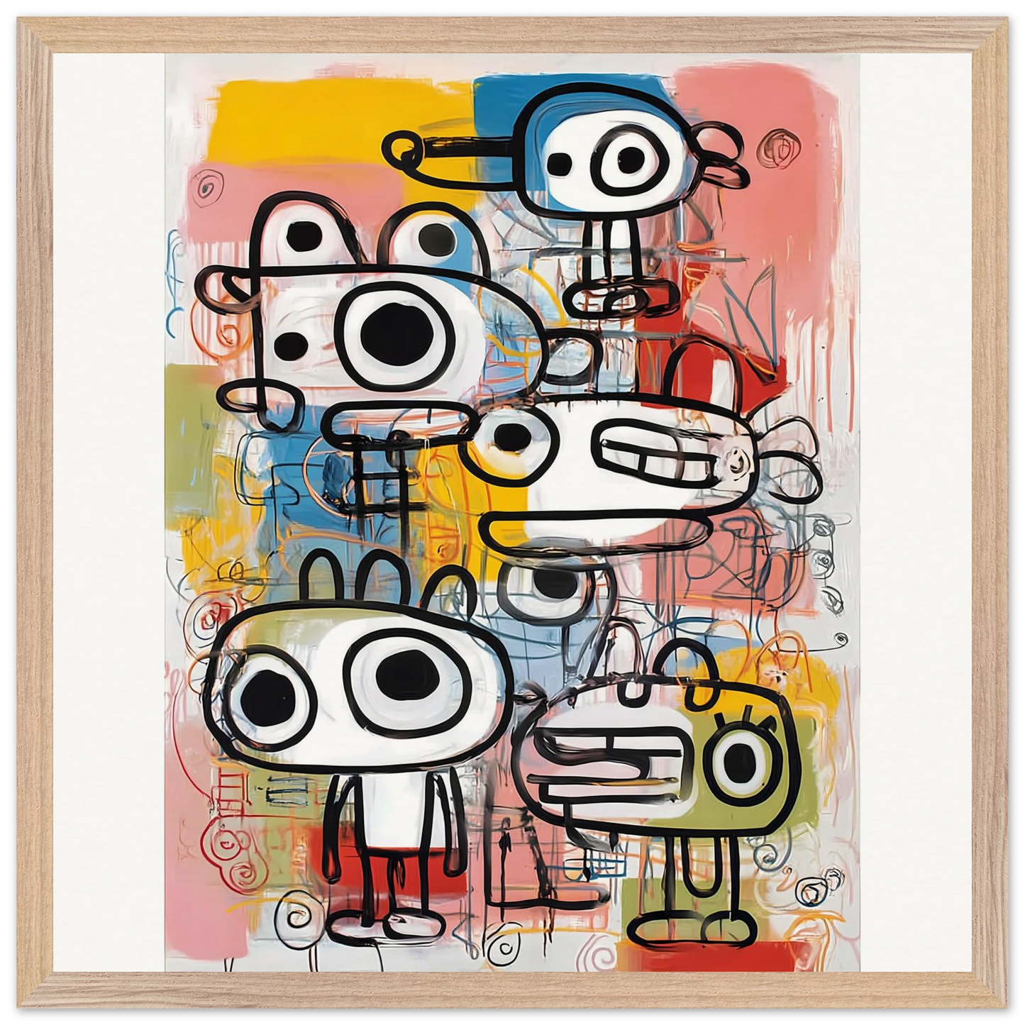 Les Cinq Curieux — tableau encadré bois — vue 3 — art mural STNCL