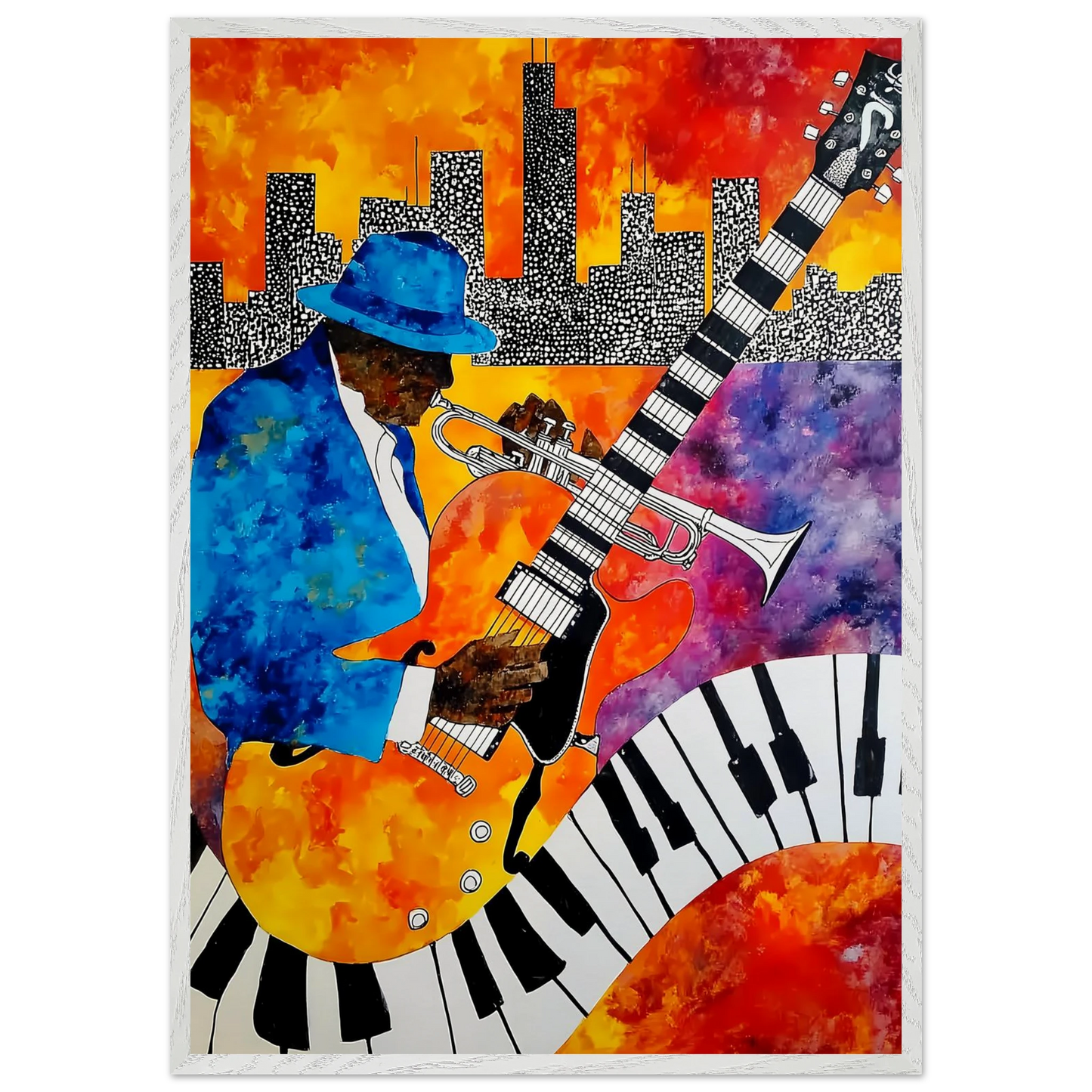 Blues en Ville — tableau encadre bois — vue 5 — art mural STNCL
