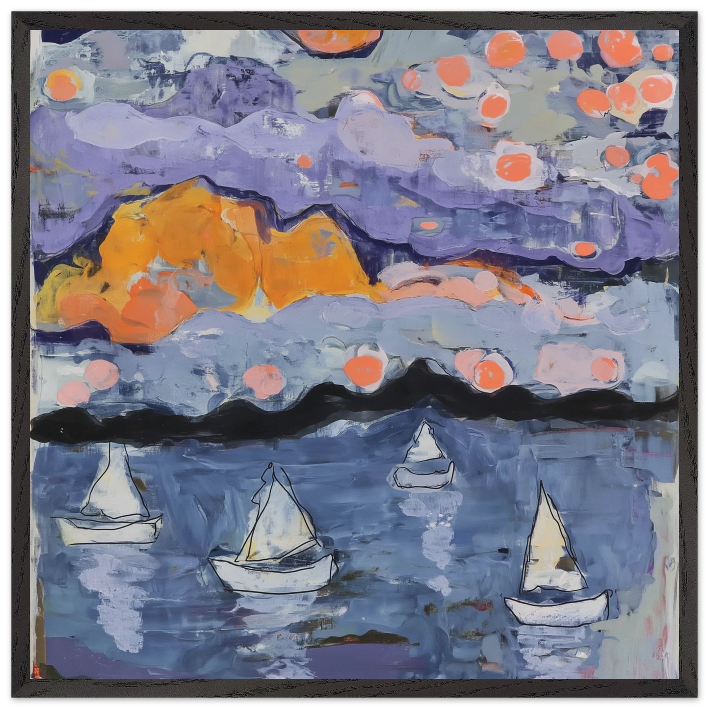 Voiles sous les Lunes Roses — tableau encadré bois — art mural STNCL