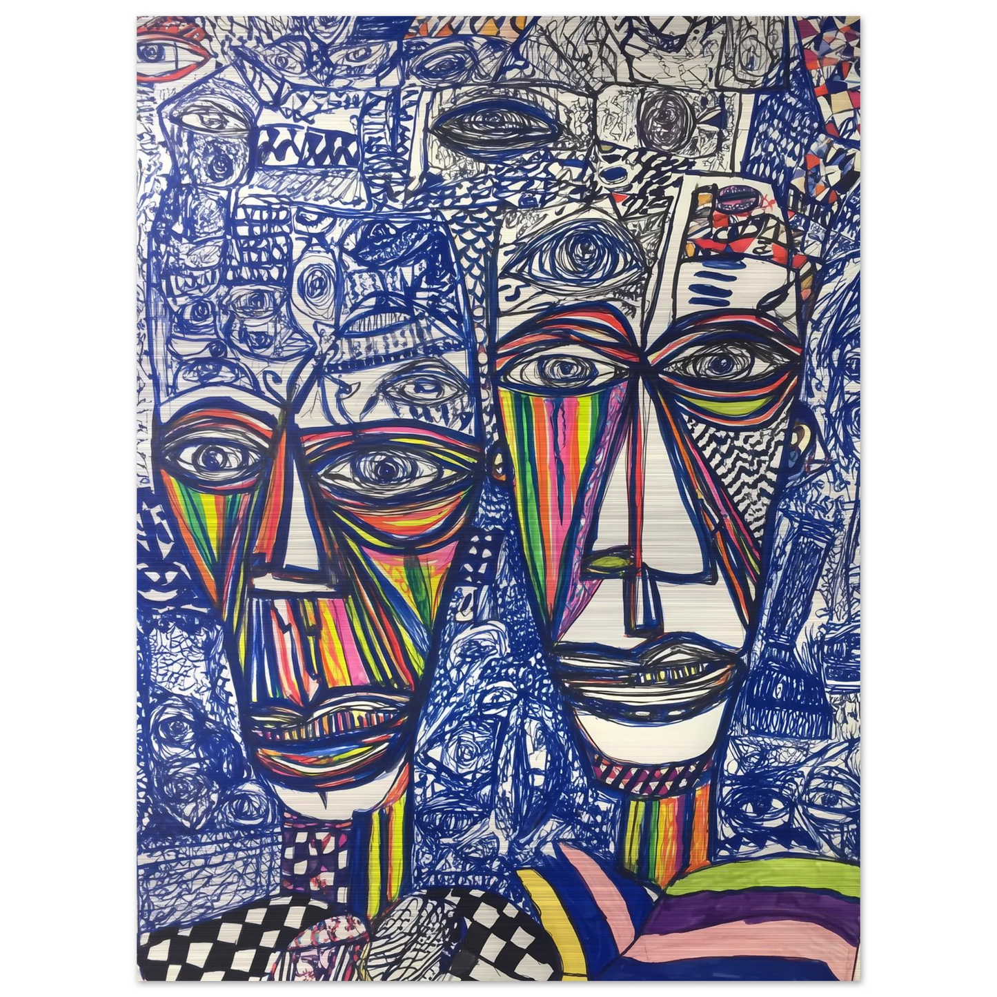 Deux Visages au Feutre — tableau aluminium — vue 2 — art mural STNCL