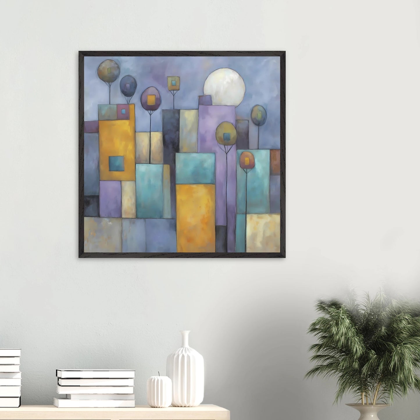 Ville sous la Lune — tableau encadré bois — vue 13 — art mural STNCL