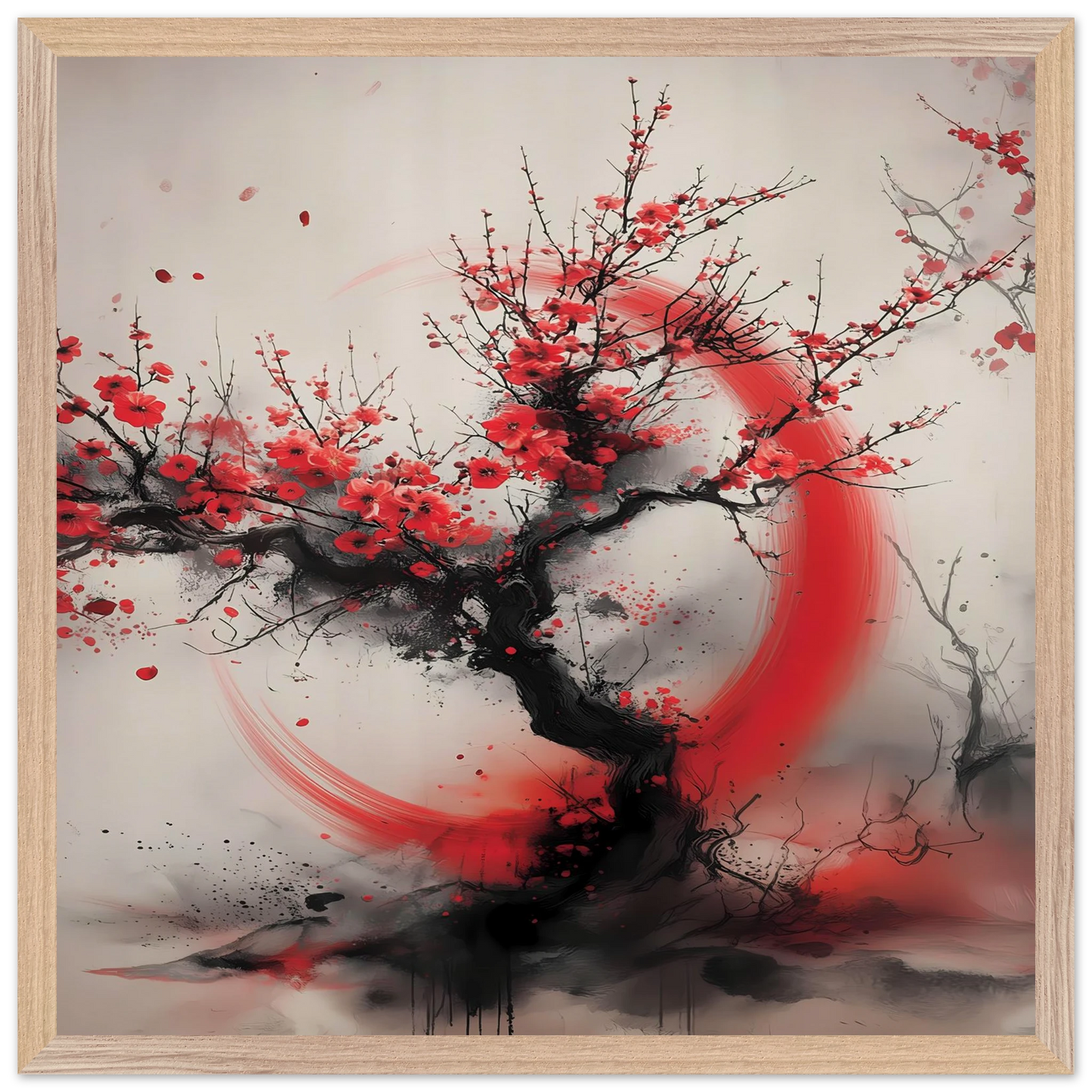 Enso et Prunier — tableau encadre bois — vue 3 — art mural STNCL