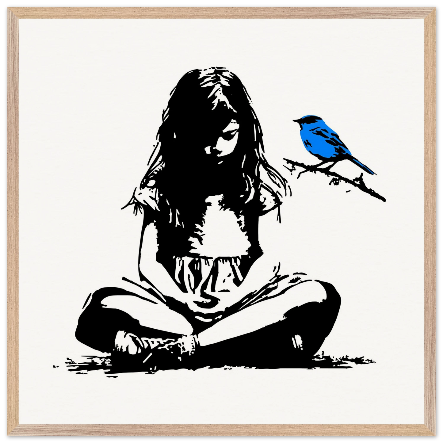 L'Oiseau Bleu — tableau encadré bois — vue 10 — art mural STNCL
