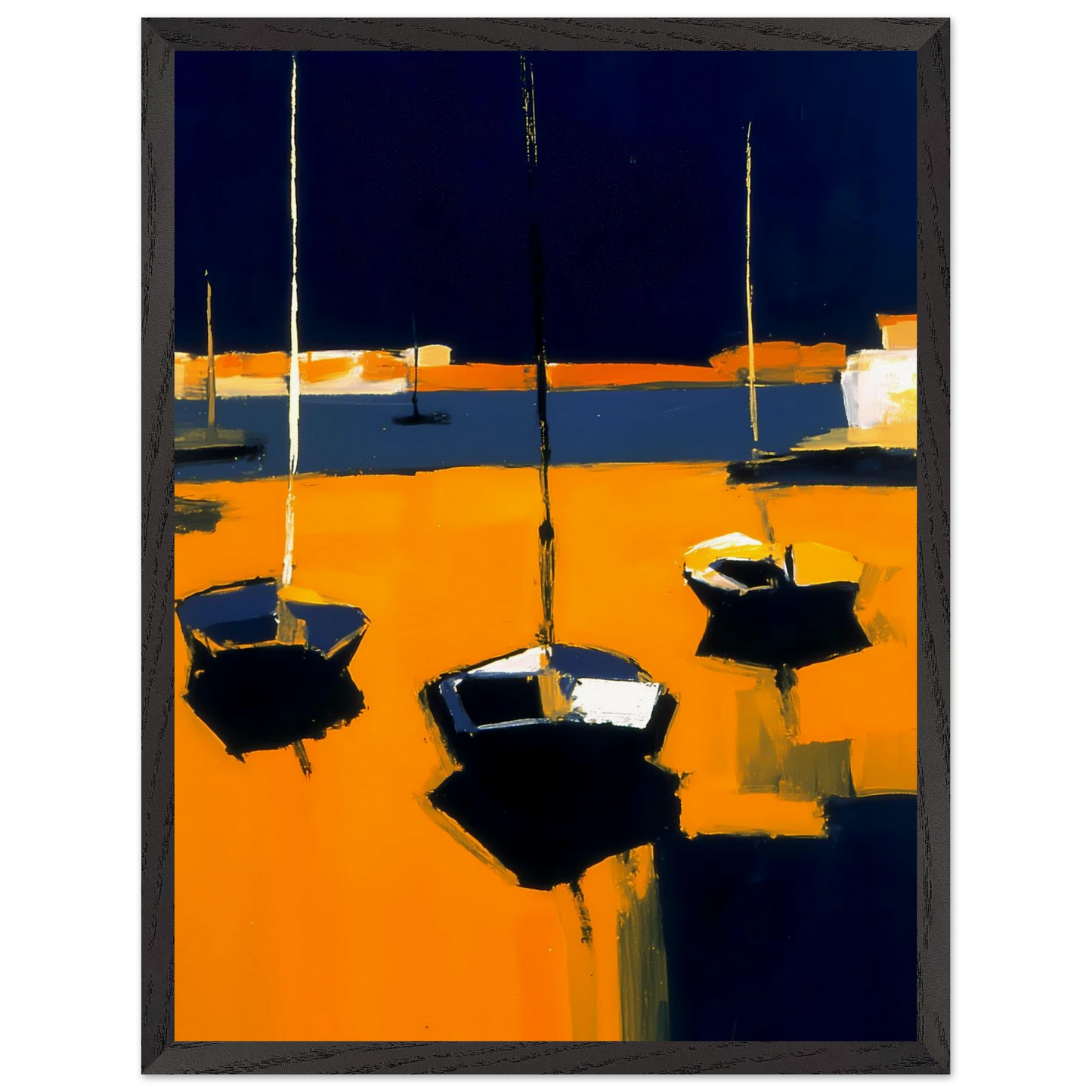 Barques au Soleil Couchant — tableau encadré bois — vue 15 — art mural STNCL