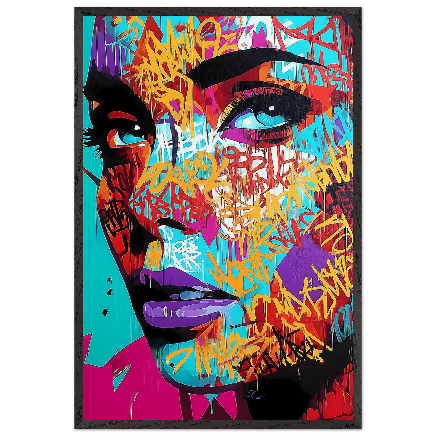 Lettres sur le Visage — tableau encadré bois — vue 2 — art mural STNCL