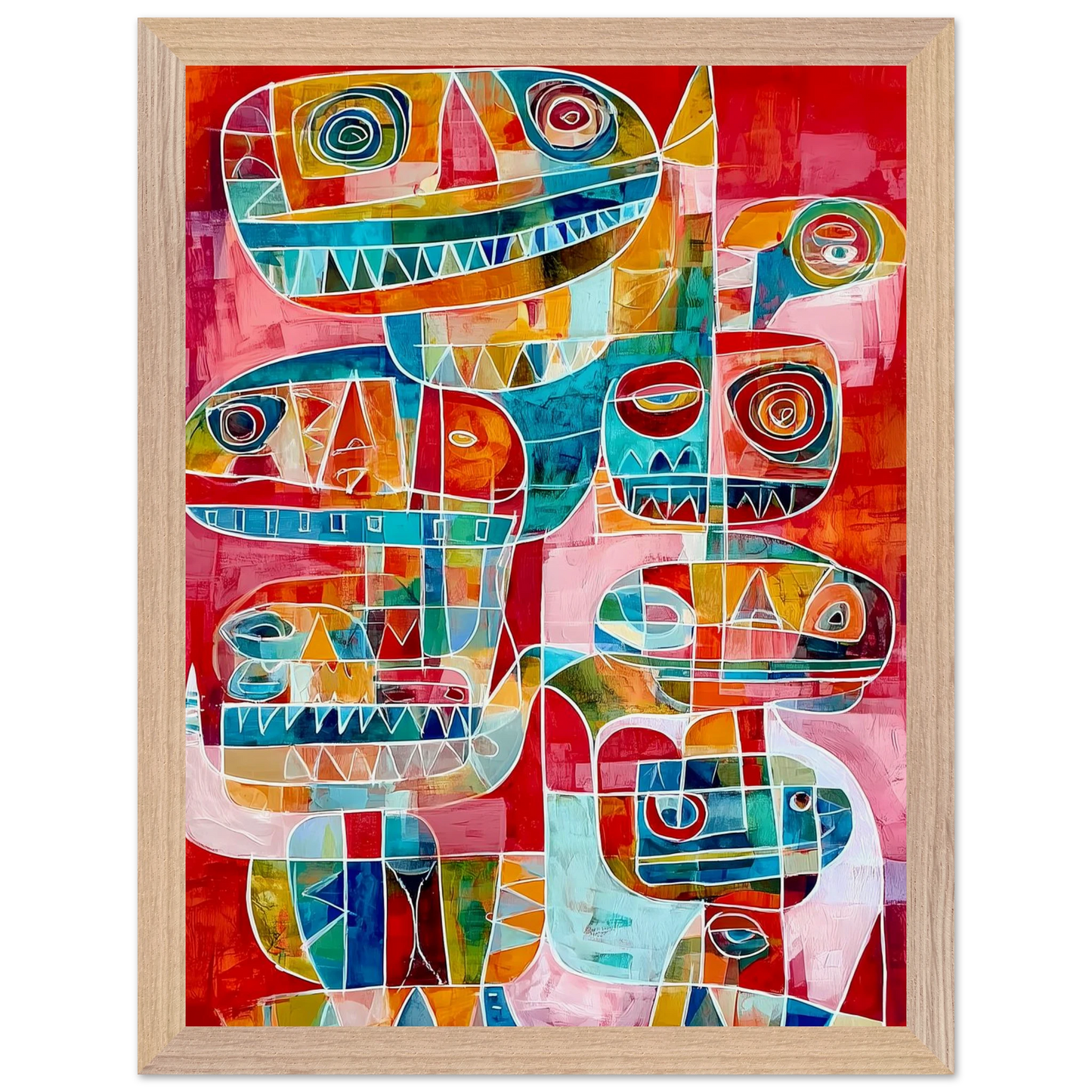 Totems Imbriqués — tableau encadré bois — vue 12 — art mural STNCL