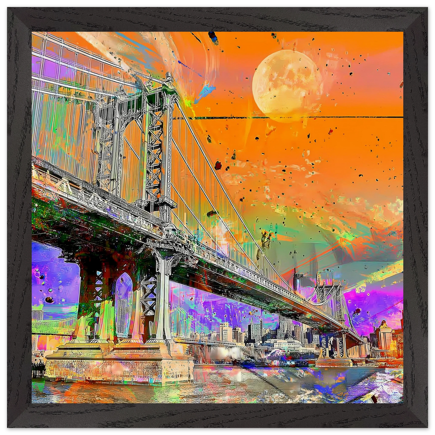 Pont sous la Lune — tableau encadre bois — vue 2 — art mural STNCL
