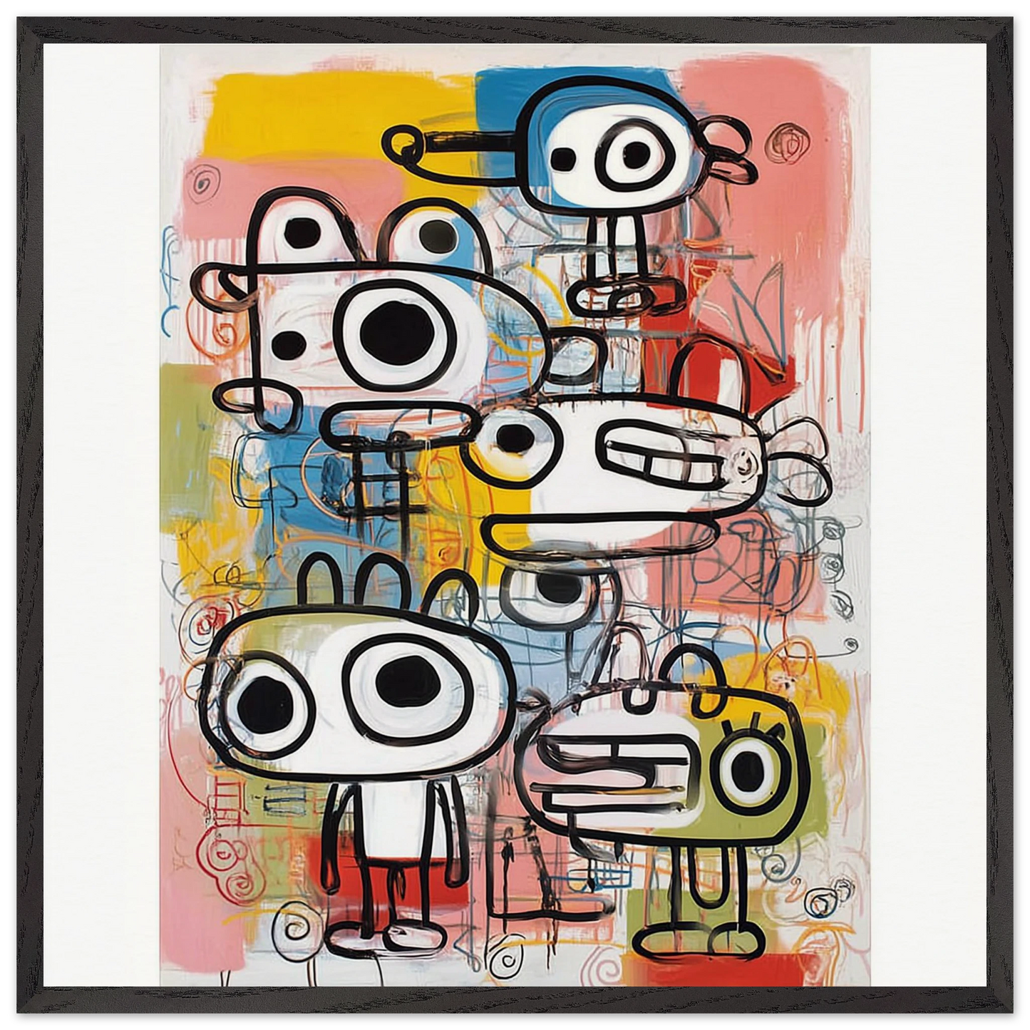 La Tribu des Grands Yeux — tableau encadré bois — art mural STNCL
