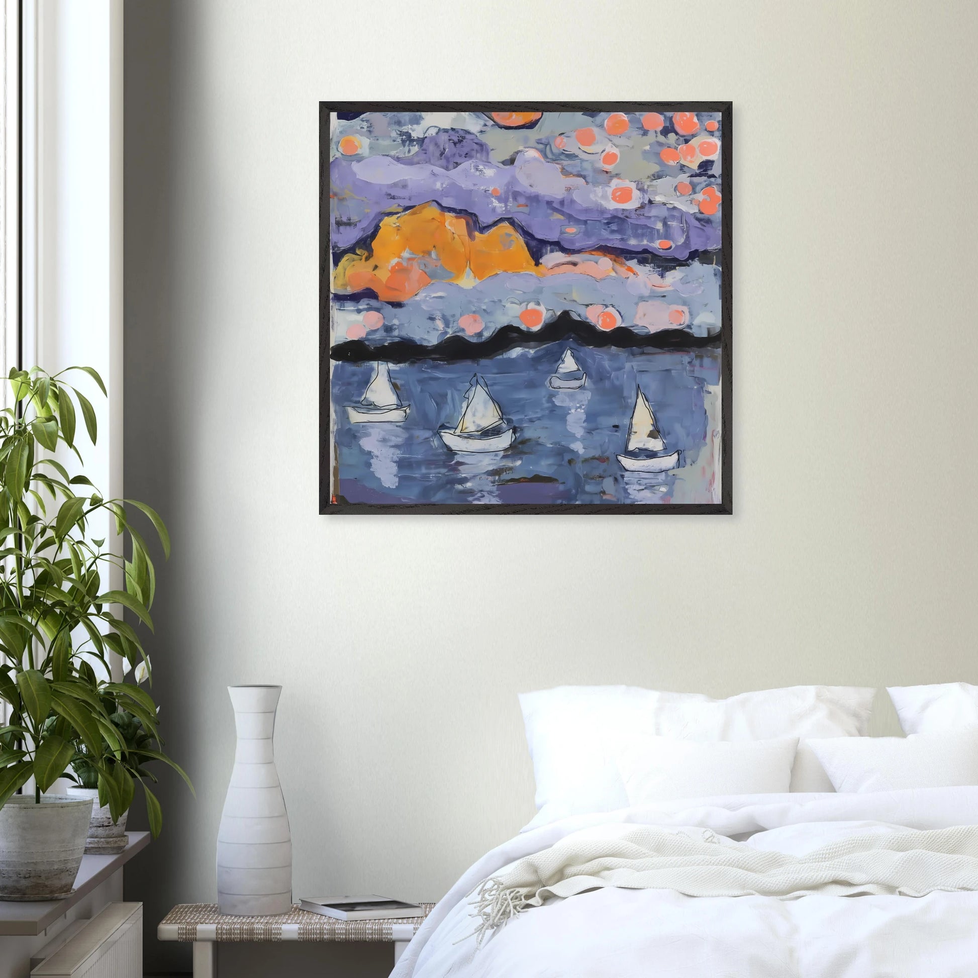 Voiles dans la Baie — tableau encadré bois — vue 14 — art mural STNCL