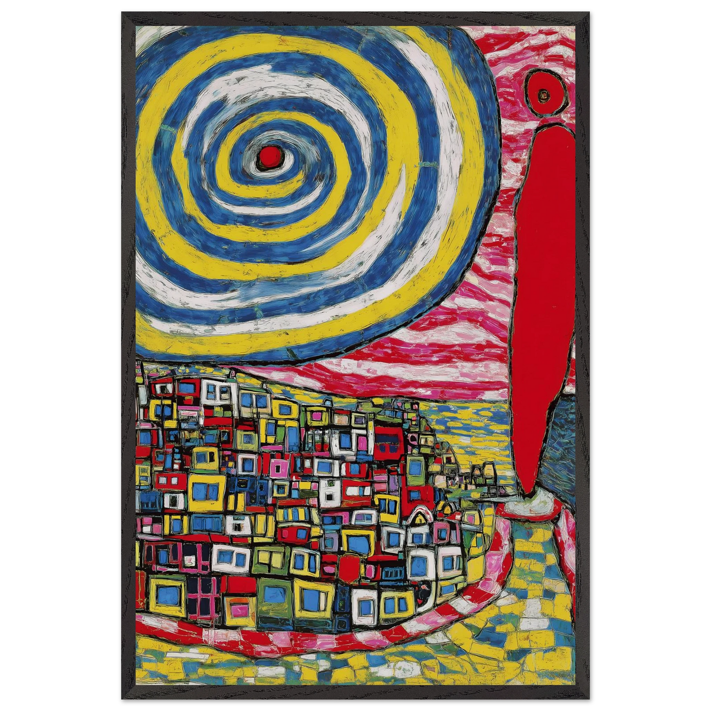 La Spirale et les Maisons — tableau encadré bois — vue 2 — art mural STNCL