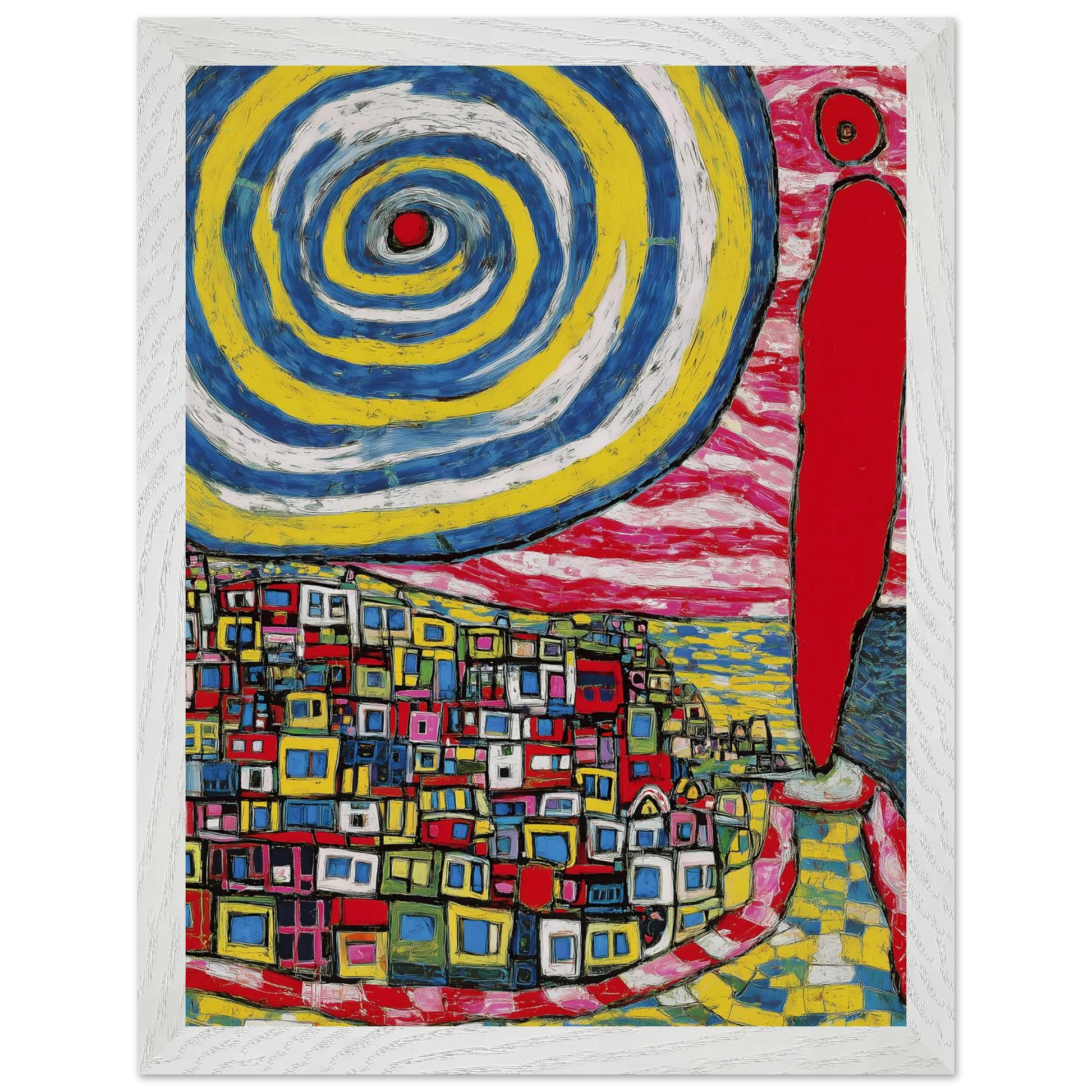 La Spirale et les Maisons — tableau encadré bois — vue 9 — art mural STNCL