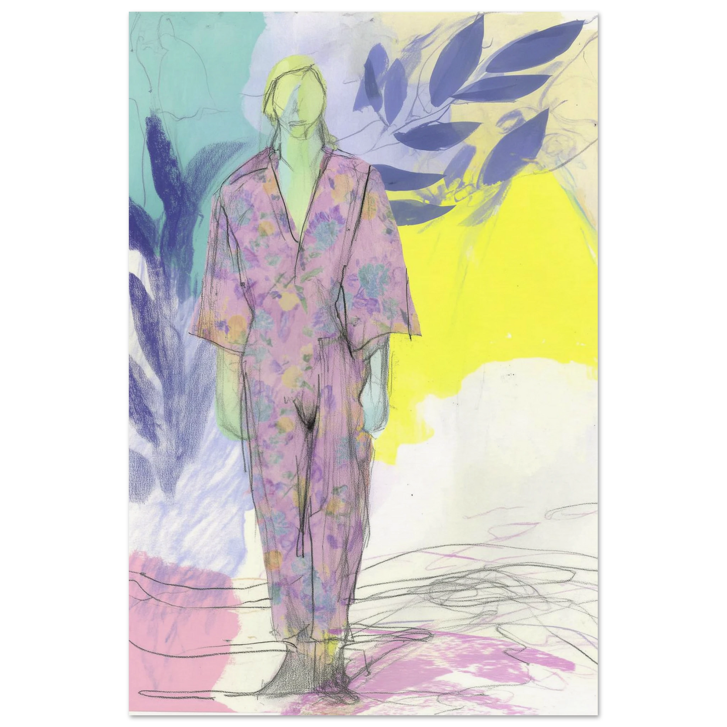 Kimono Fleuri sous les Feuilles — affiche d'art — vue 3 — art mural STNCL