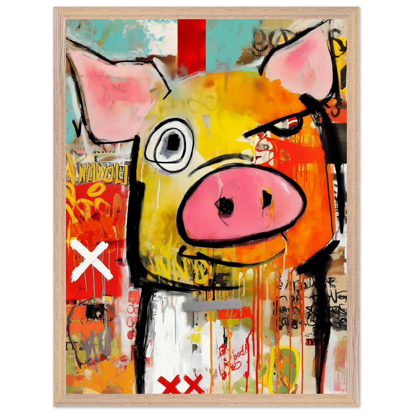 Le Cochon Bougon — tableau encadré bois — vue 3 — art mural STNCL