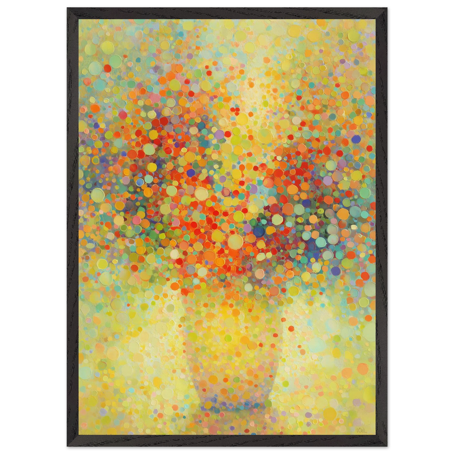 Floraison Pointilliste — tableau encadré bois — vue 10 — art mural STNCL