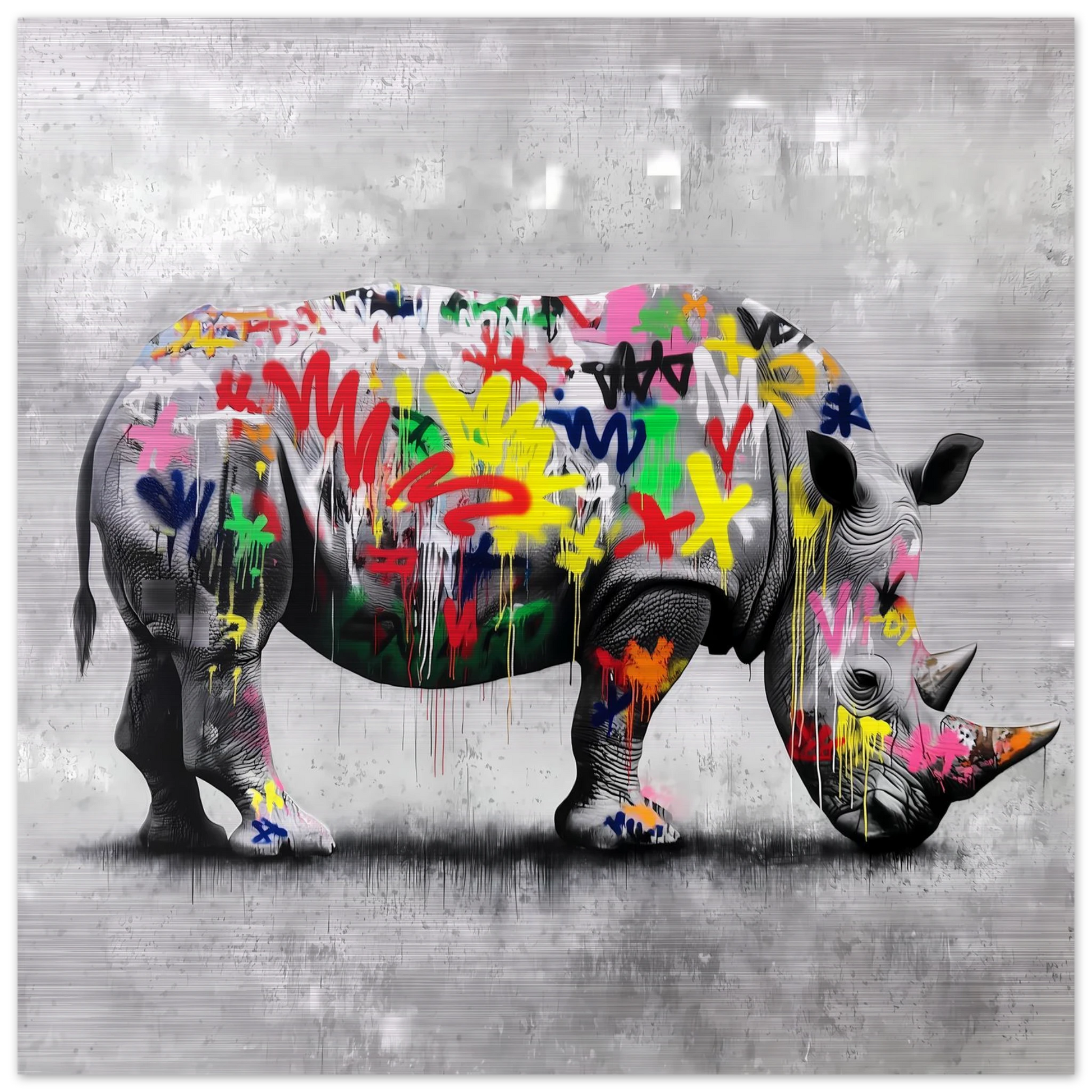 Rhinocéros Bombé — tableau aluminium — vue 4 — art mural STNCL