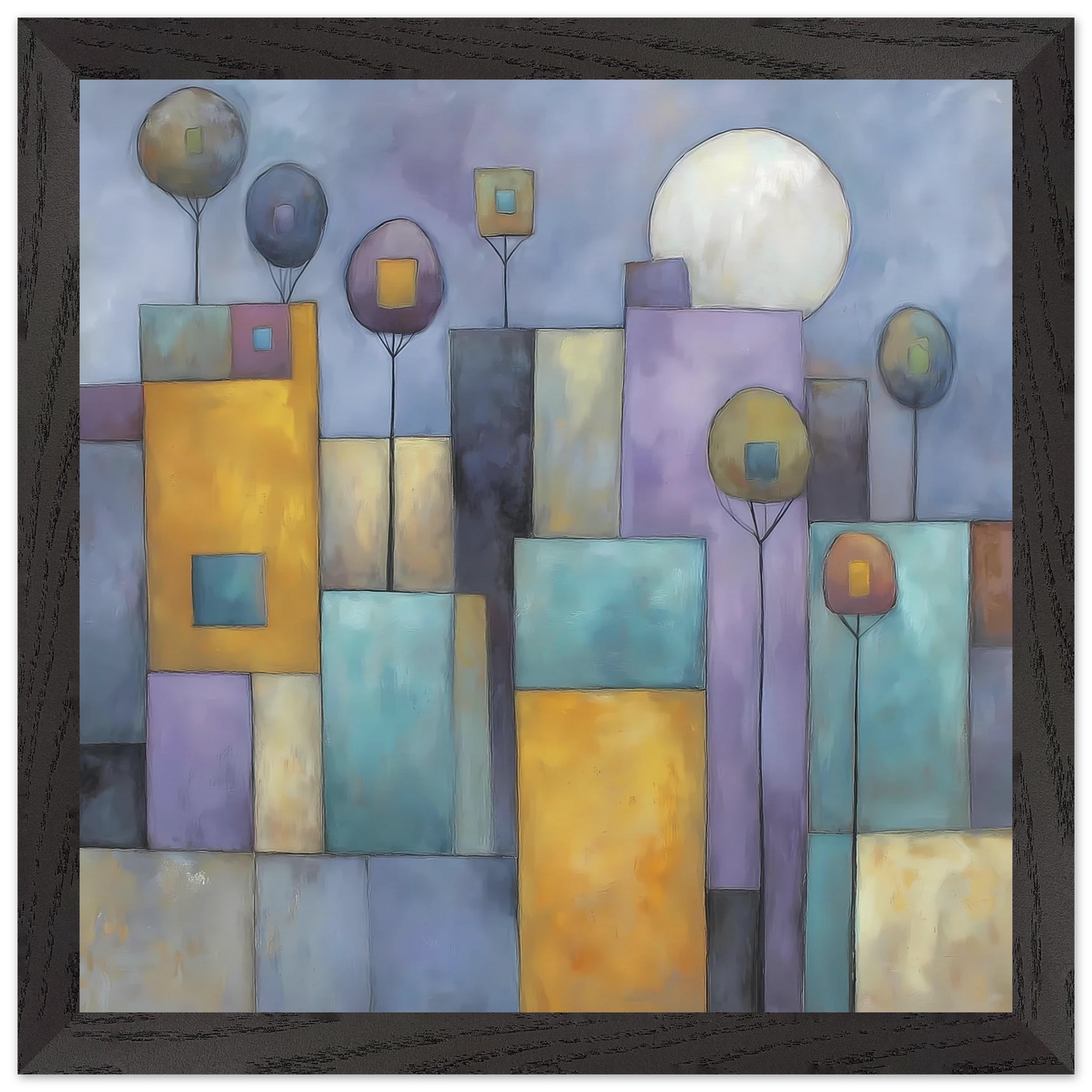 Ville sous la Lune — tableau encadré bois — vue 2 — art mural STNCL