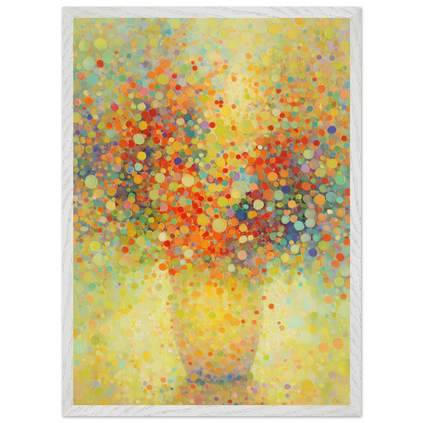 Floraison Pointilliste — tableau encadré bois — vue 11 — art mural STNCL