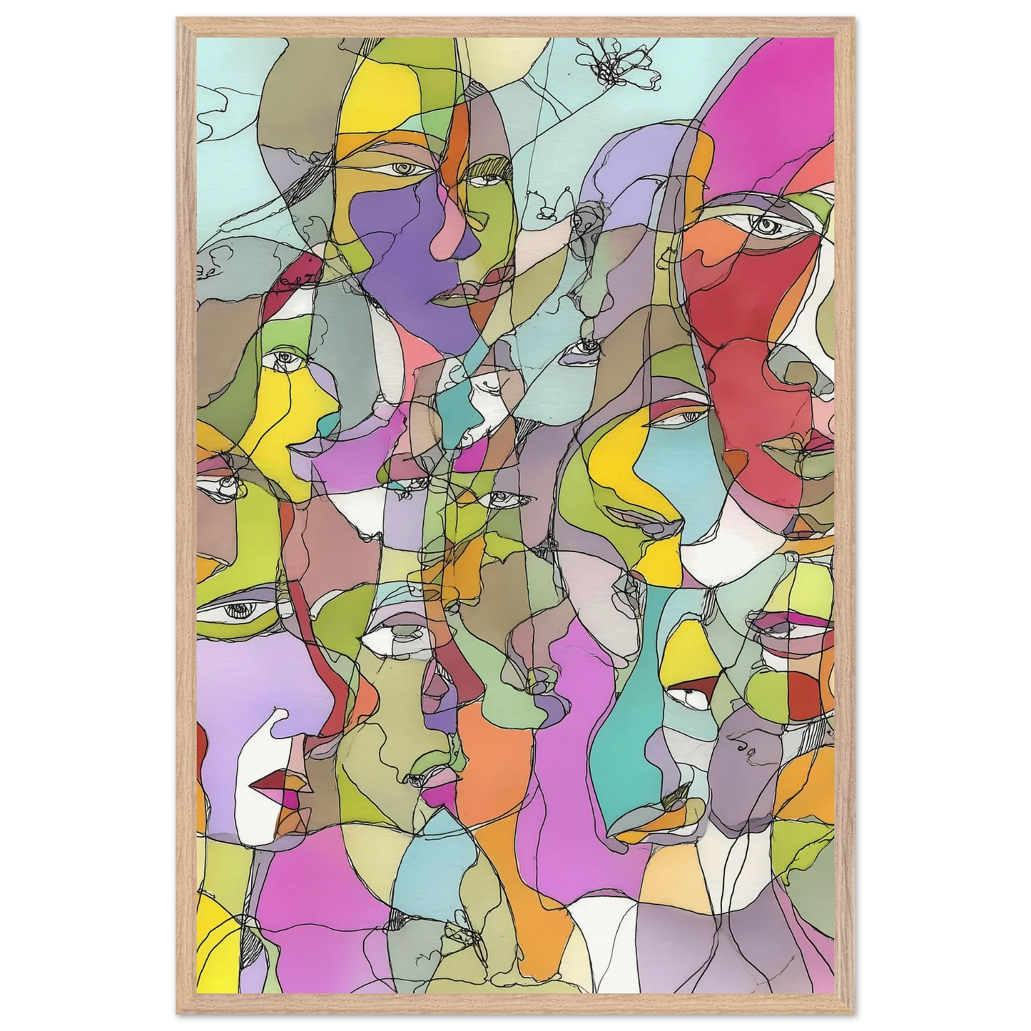 Visages Entrelacés — tableau encadre bois — vue 14 — art mural STNCL