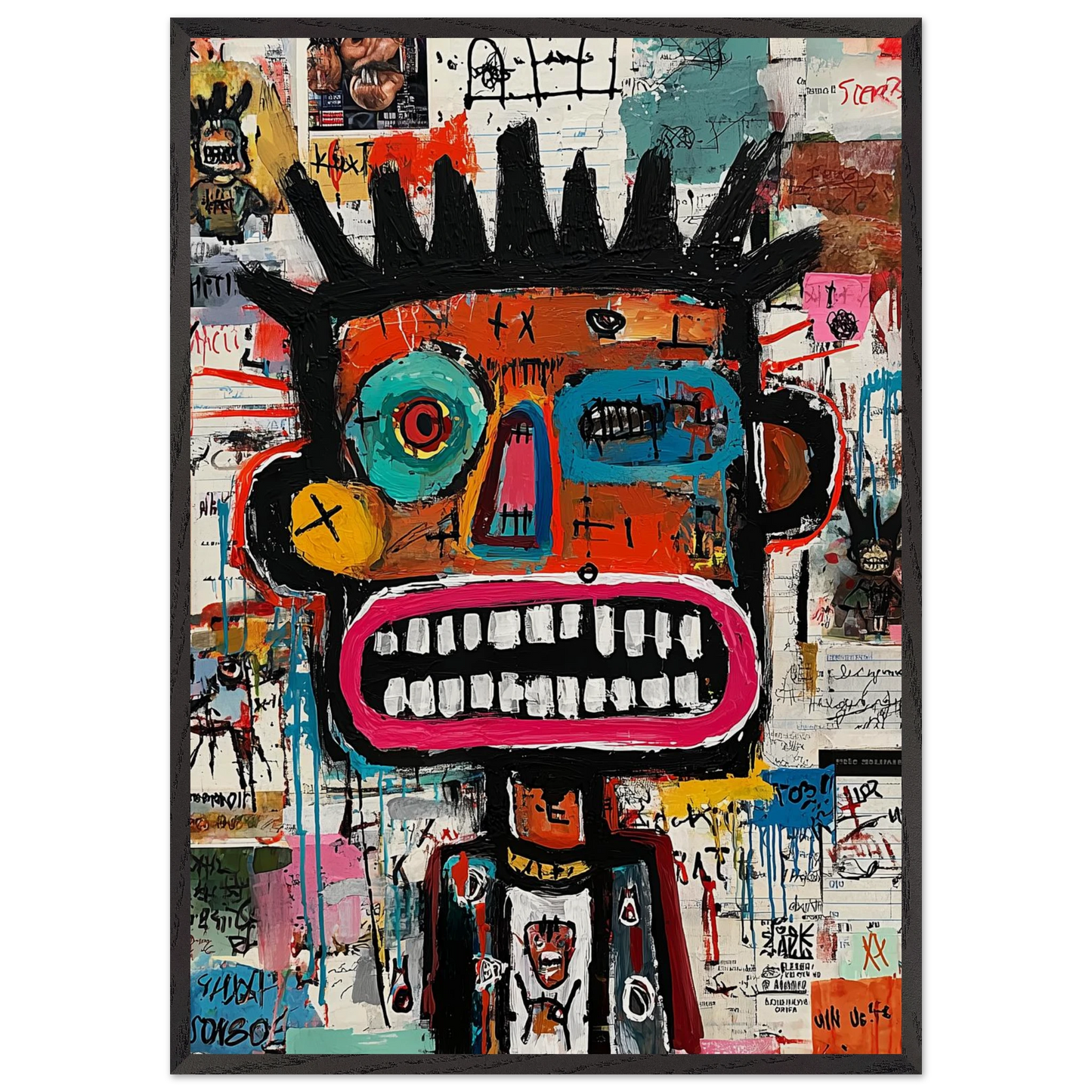 Visage Hurlant aux Dents — tableau encadré bois — art mural STNCL