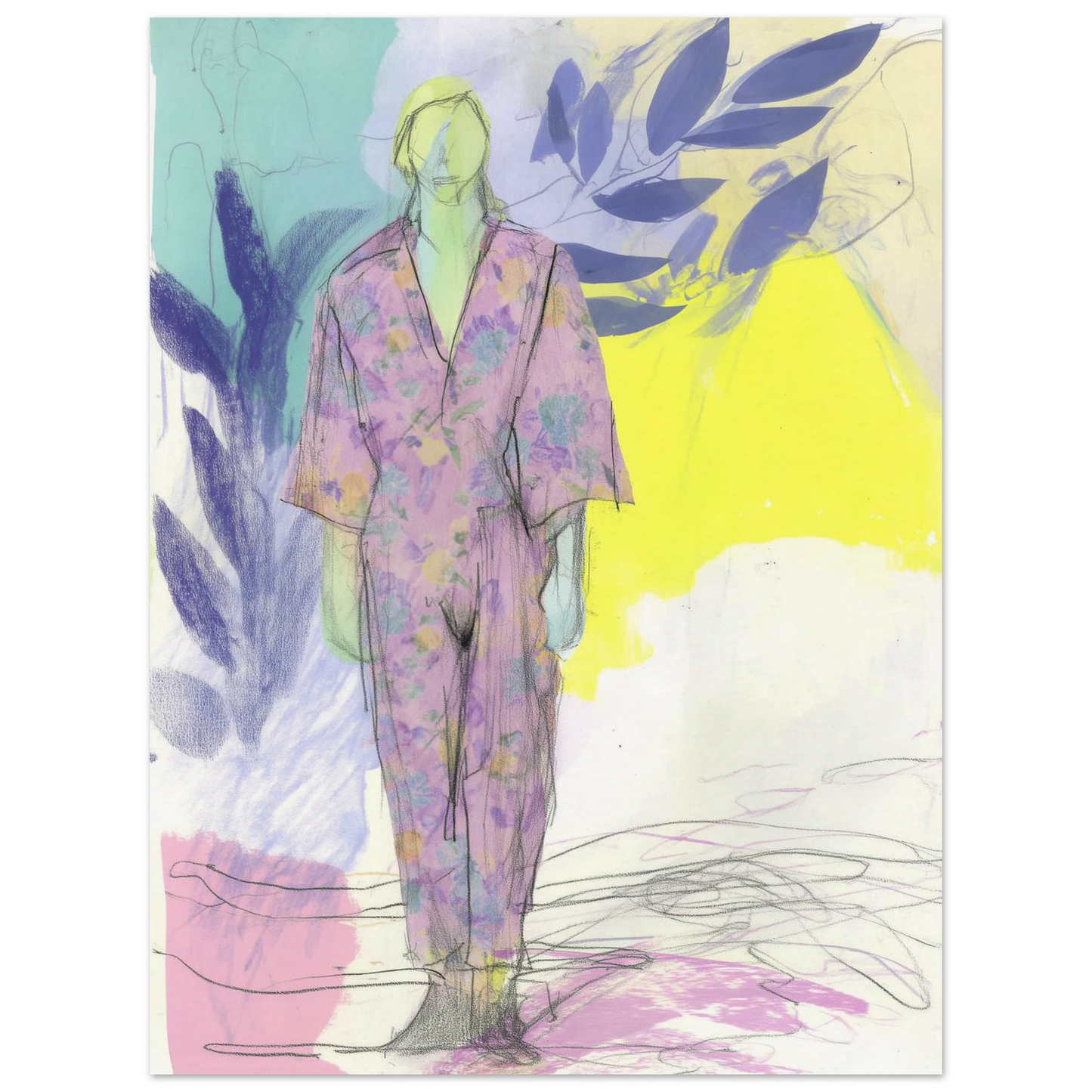 Kimono Fleuri sous les Feuilles — affiche d'art — vue 2 — art mural STNCL