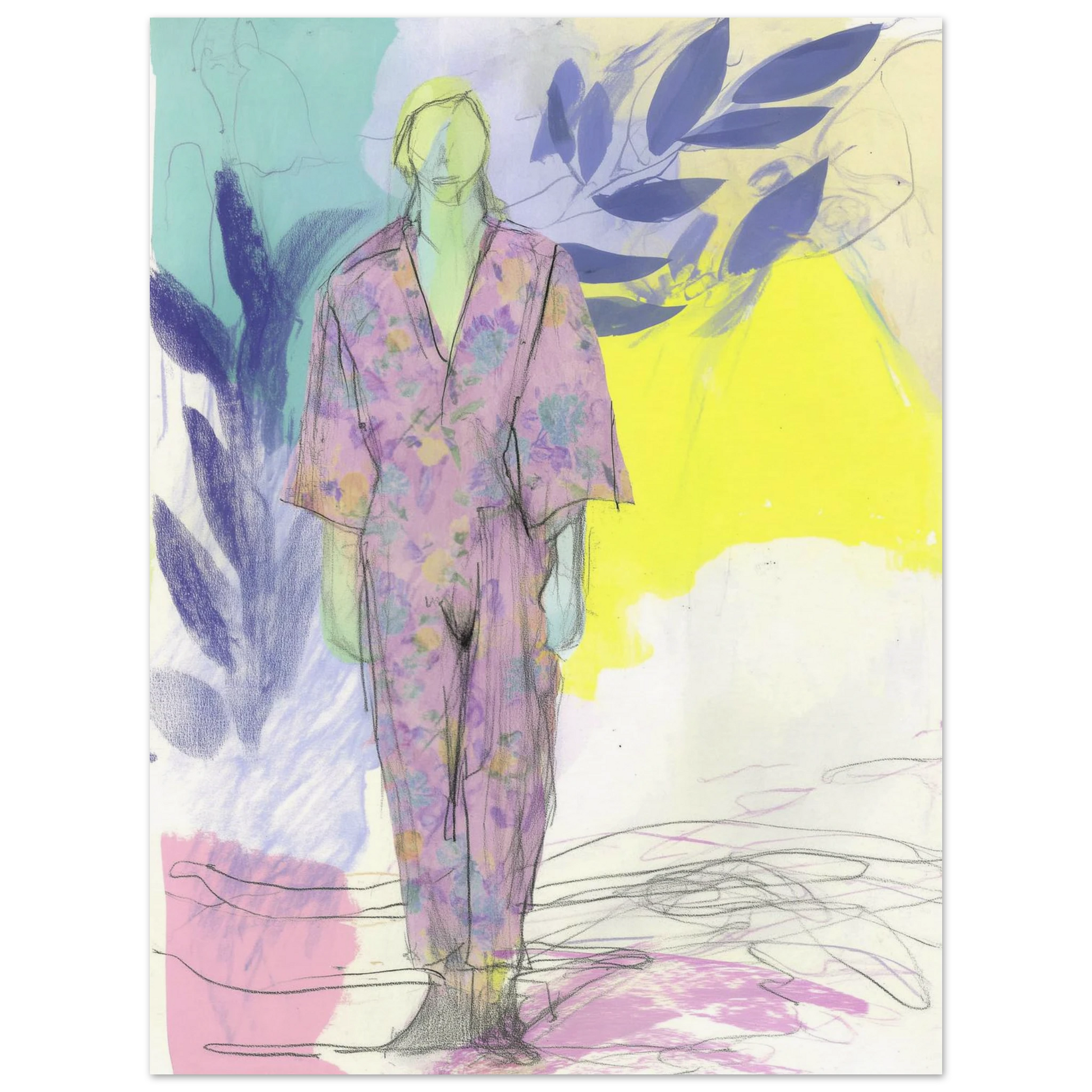 Kimono Fleuri sous les Feuilles — affiche d'art — vue 2 — art mural STNCL